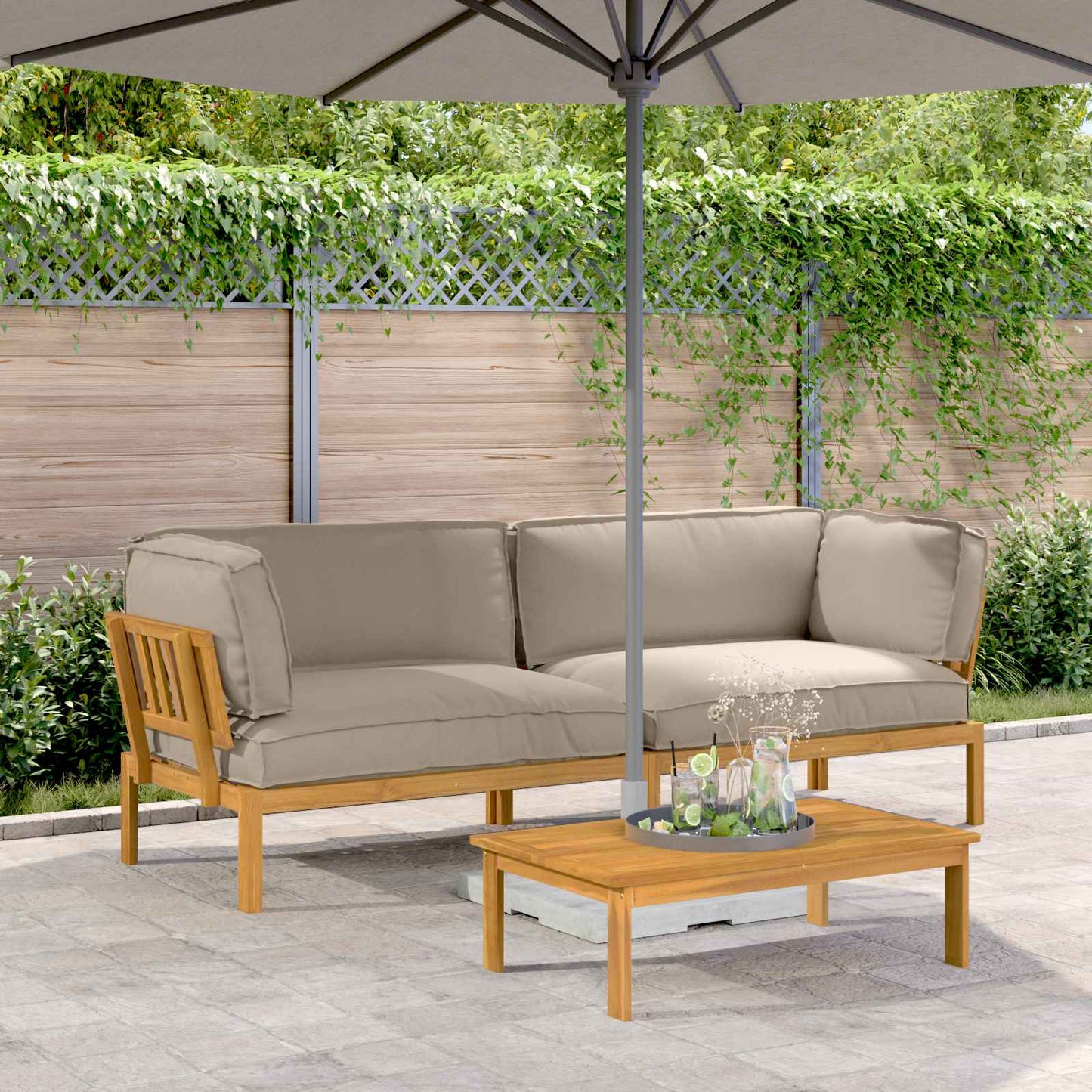 Sofa Set Mit Kissen Uni 4 Pcs Massivholz Akazie