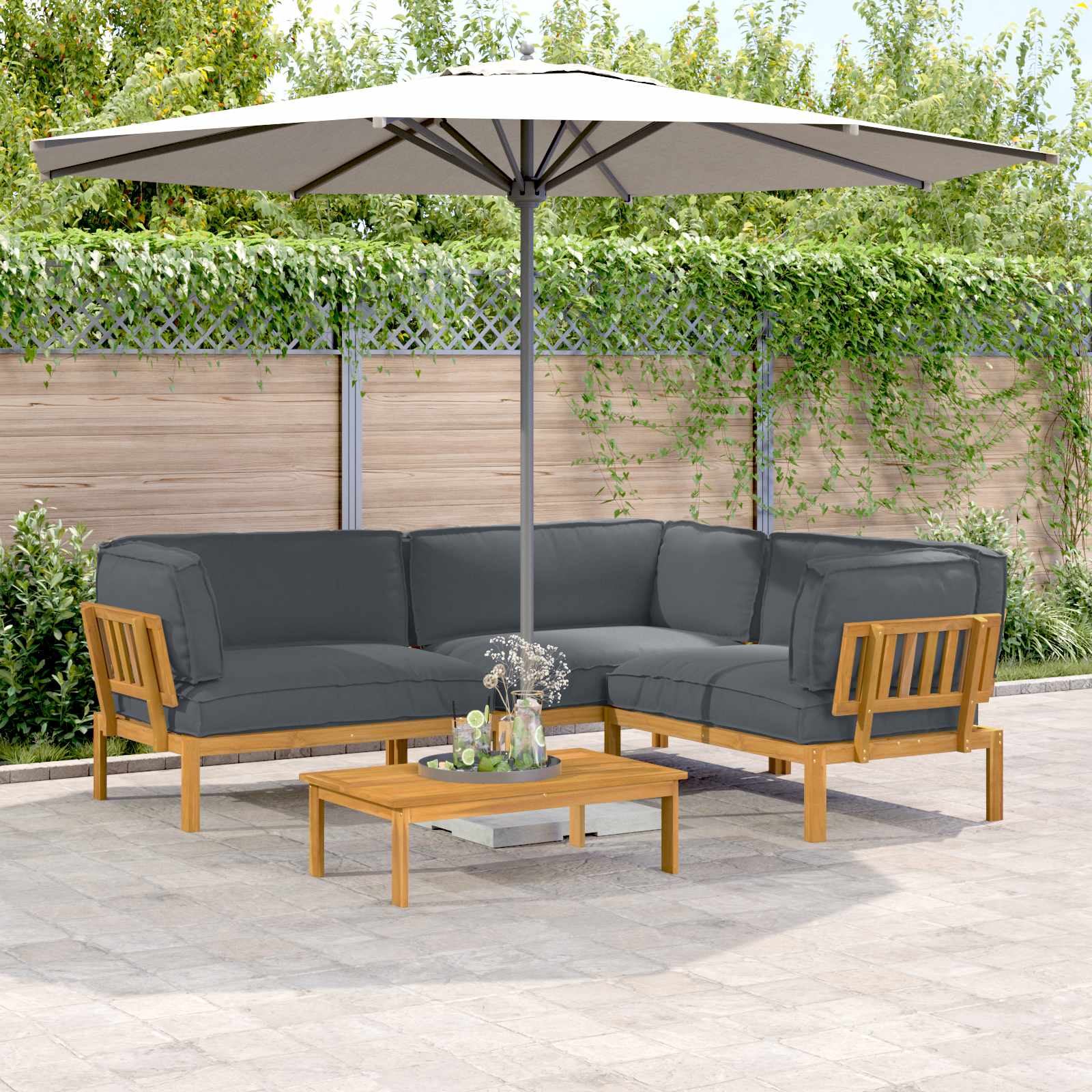 Sofa Set Mit Kissen Uni 4 Pcs Massivholz Akazie