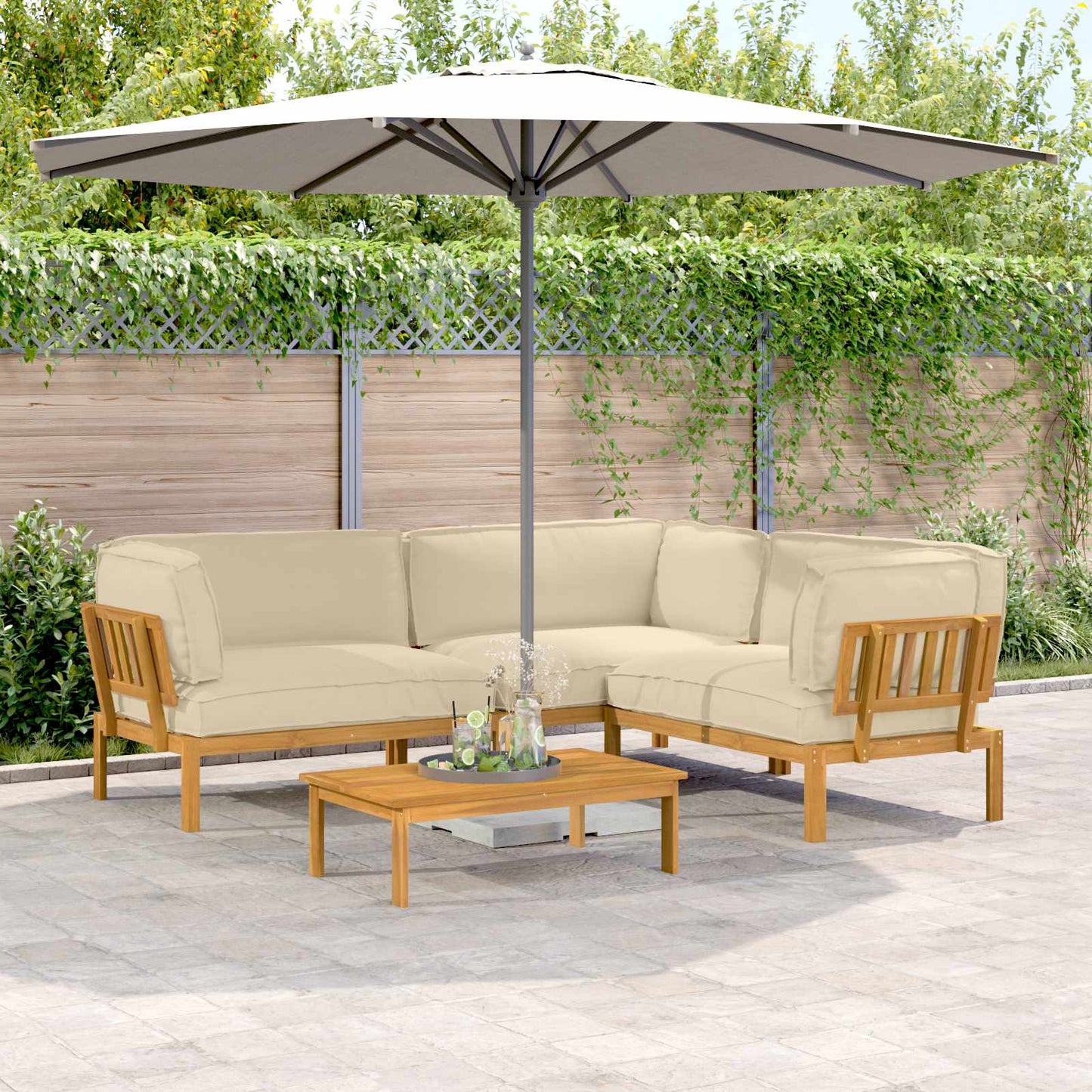 Sofa Set Mit Kissen Uni 4 Pcs Massivholz Akazie
