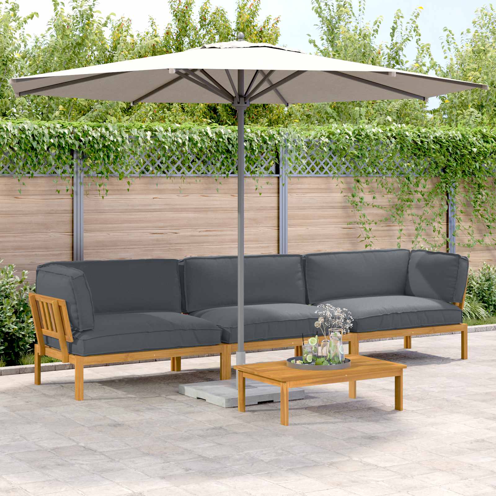 Sofa Set Mit Kissen Uni 4 Pcs Massivholz Akazie
