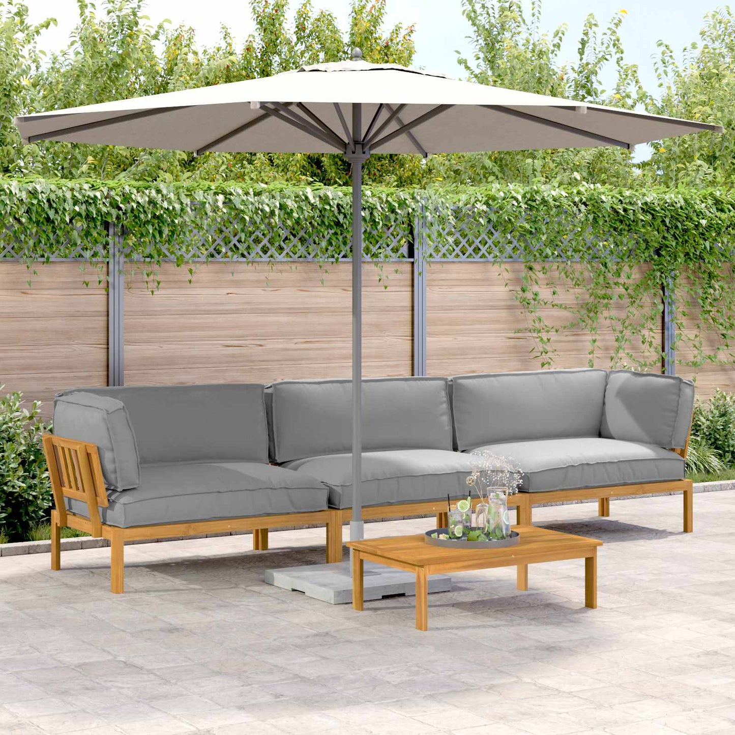 Sofa Set Mit Kissen Uni 4 Pcs Massivholz Akazie