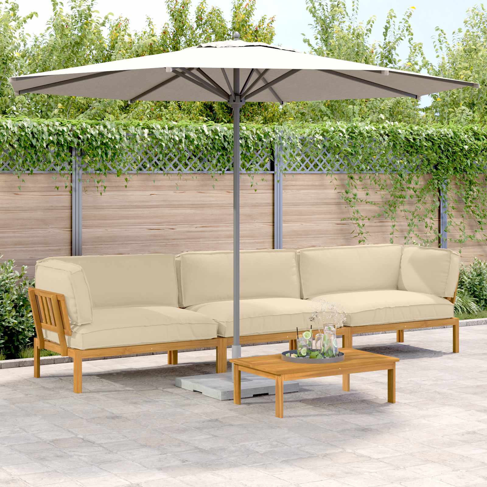 Sofa Set Mit Kissen Uni 4 Pcs Massivholz Akazie