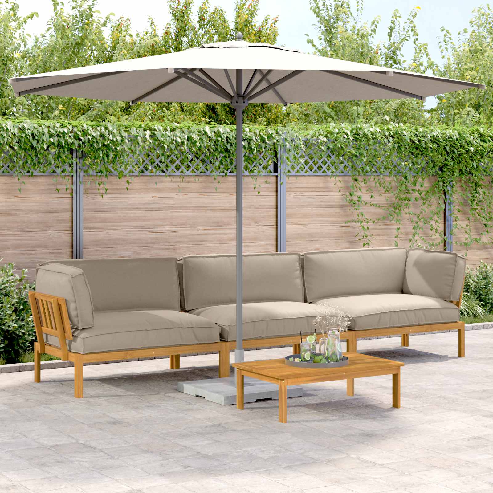 Sofa Set Mit Kissen Uni 4 Pcs Massivholz Akazie