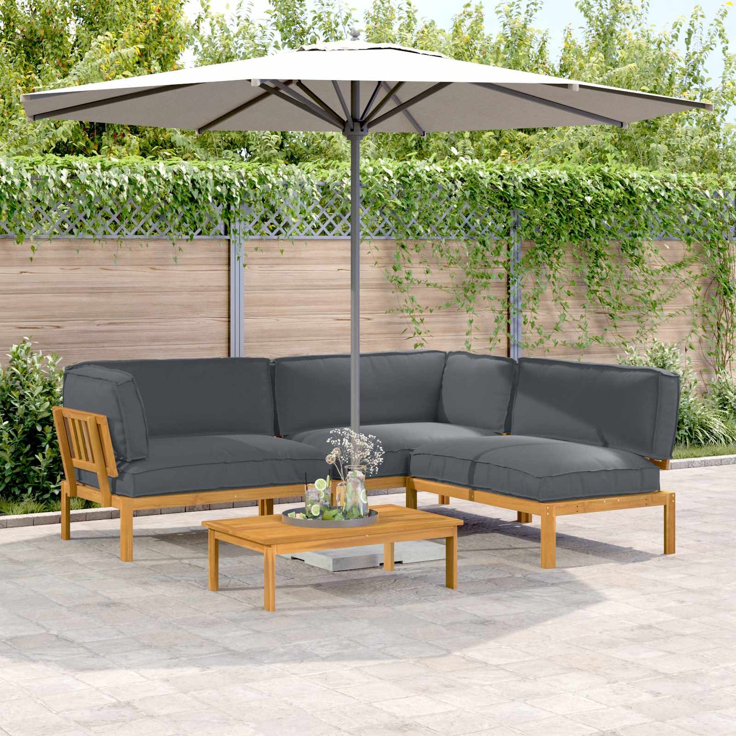 Sofa Set Mit Kissen Uni 4 Pcs Massivholz Akazie