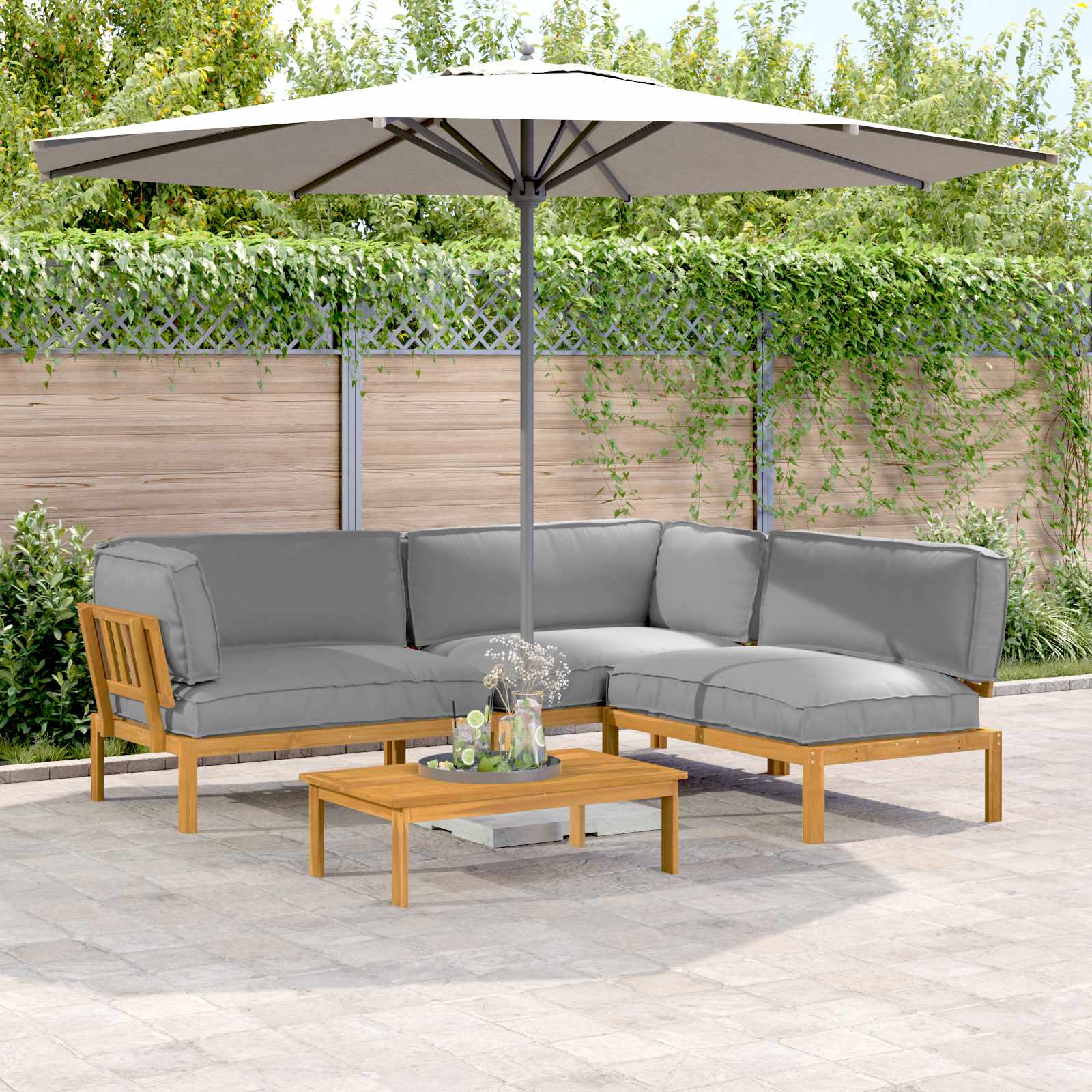 Sofa Set Mit Kissen Uni 4 Pcs Massivholz Akazie