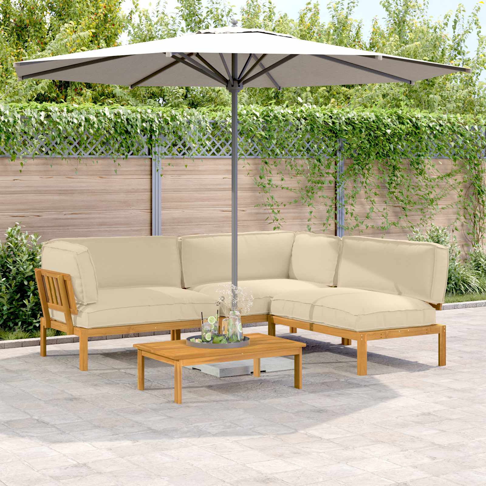 Sofa Set Mit Kissen Uni 4 Pcs Massivholz Akazie