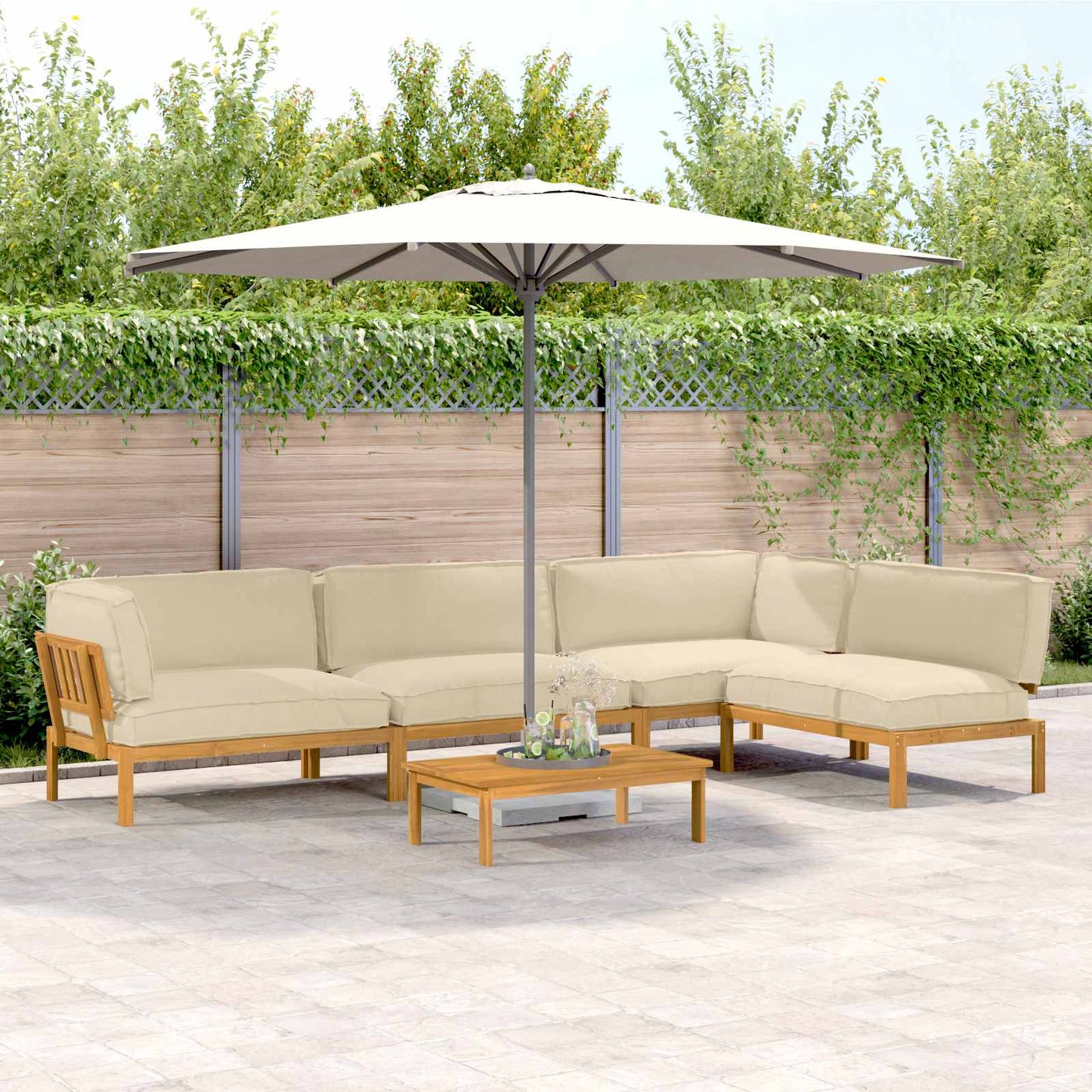 Sofa Set Mit Kissen Uni 4 Pcs Massivholz Akazie