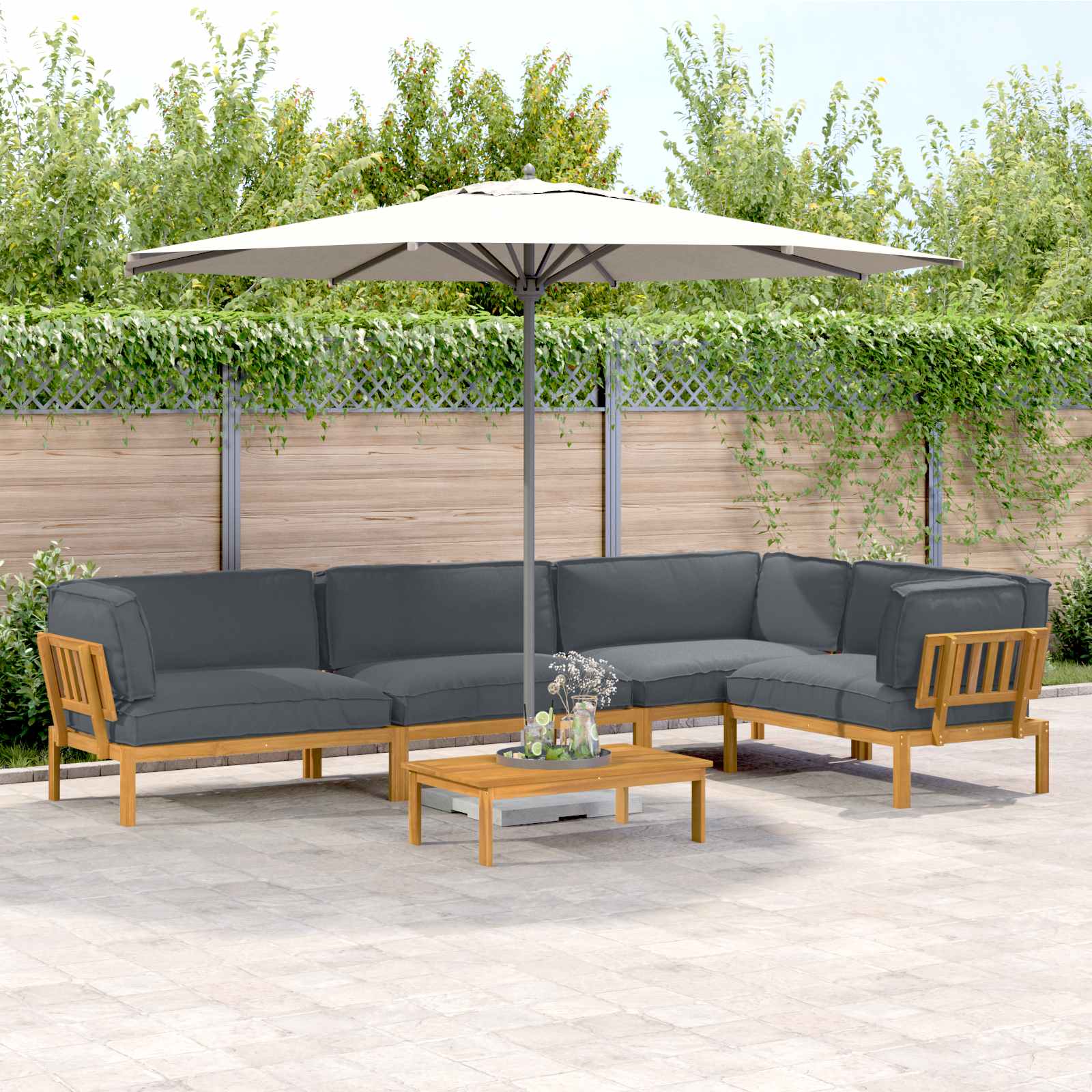 Sofa Set Mit Kissen Uni 4 Pcs Massivholz Akazie