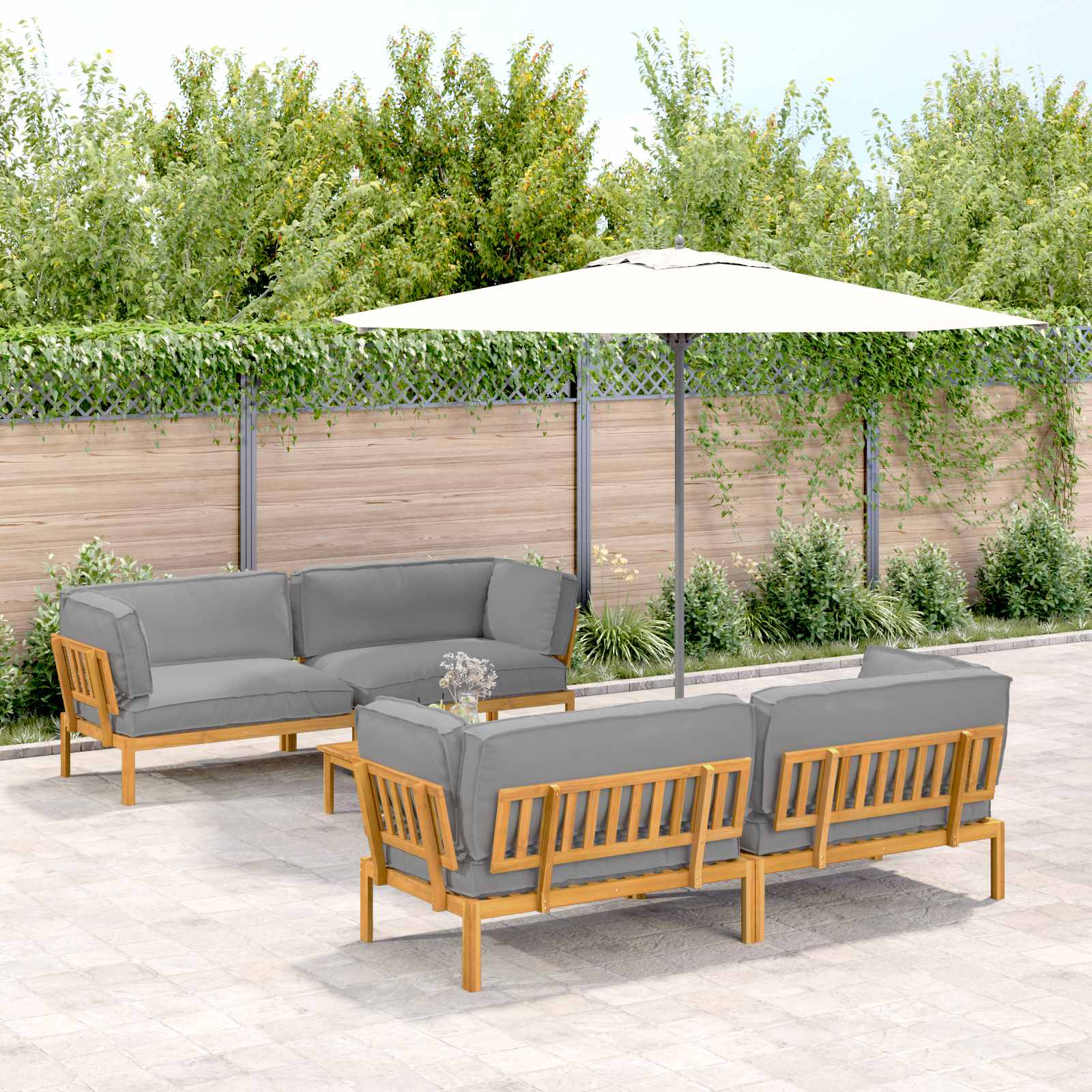Sofa Set Mit Kissen Uni 4 Pcs Massivholz Akazie