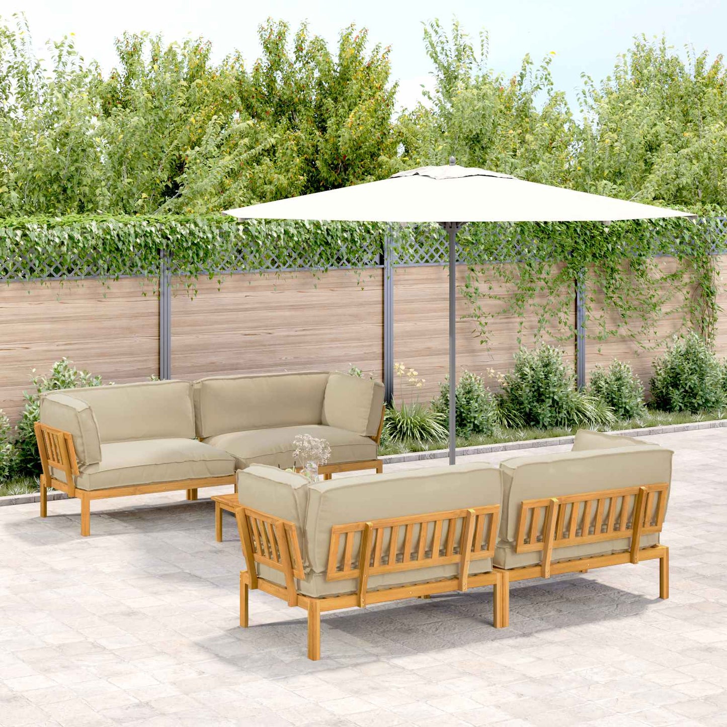 Sofa Set Mit Kissen Uni 4 Pcs Massivholz Akazie