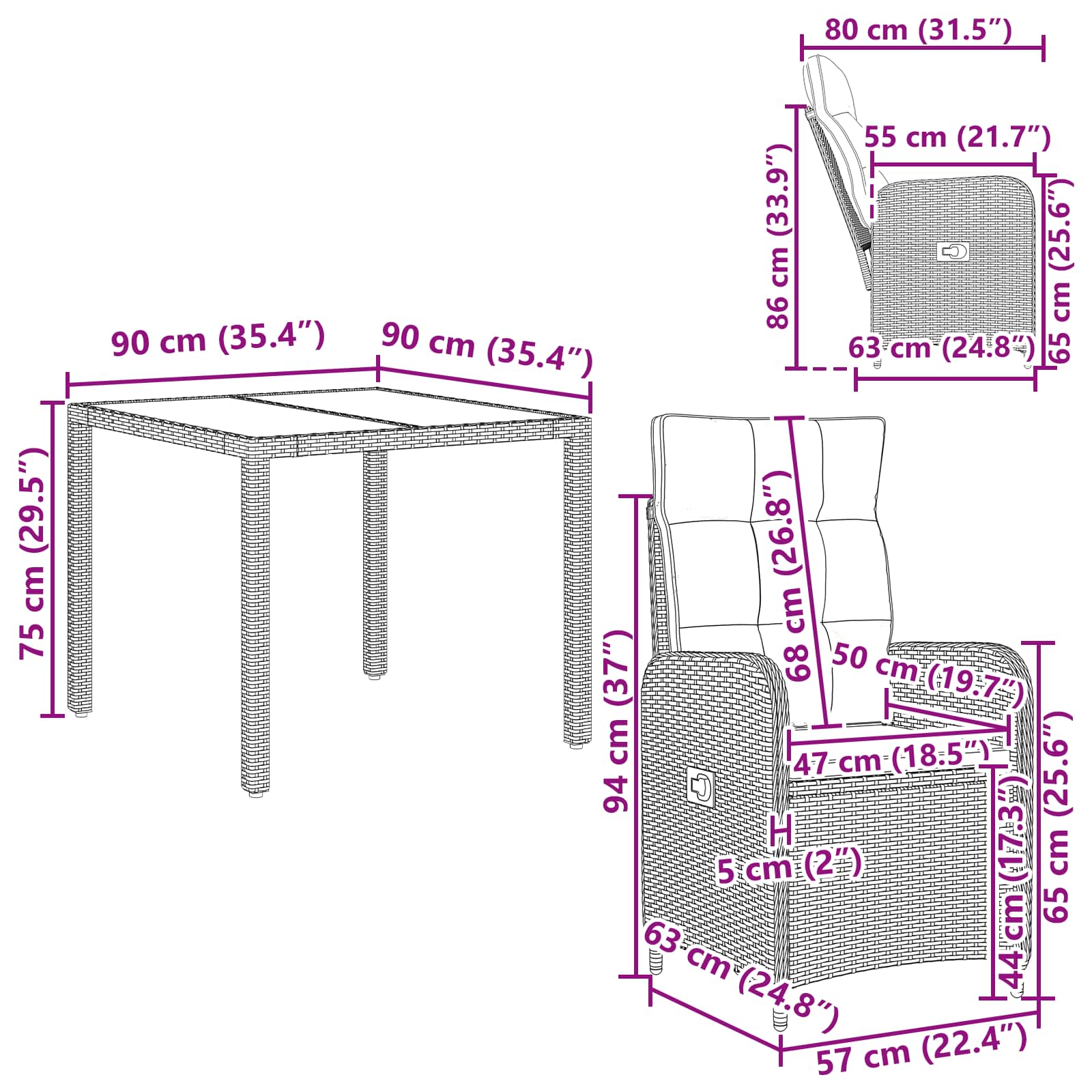 Outdoortisch-Set 3 Pcs Poly-Rattan