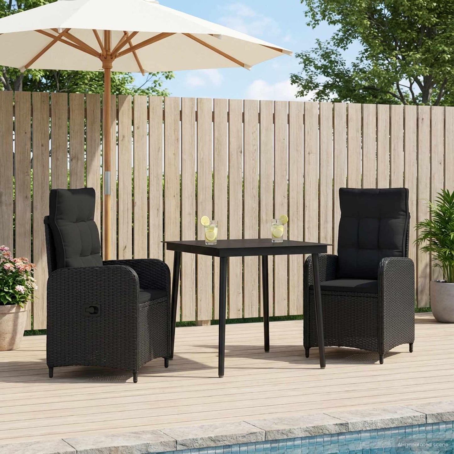 Sofa-Tischset 3 Pcs Pe Rattan Und Pulverbeschichteter Stahl