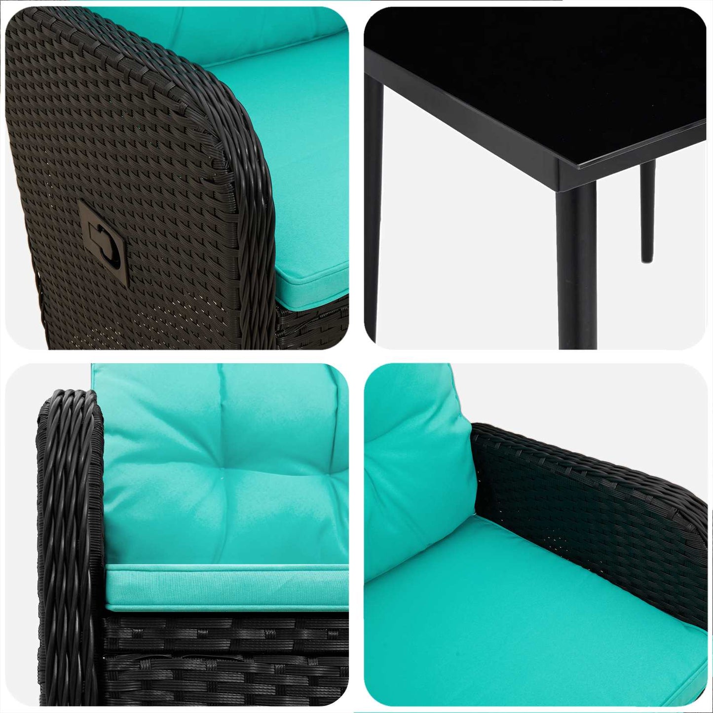 Sofa-Tischset 3 Pcs Pe Rattan Und Pulverbeschichteter Stahl