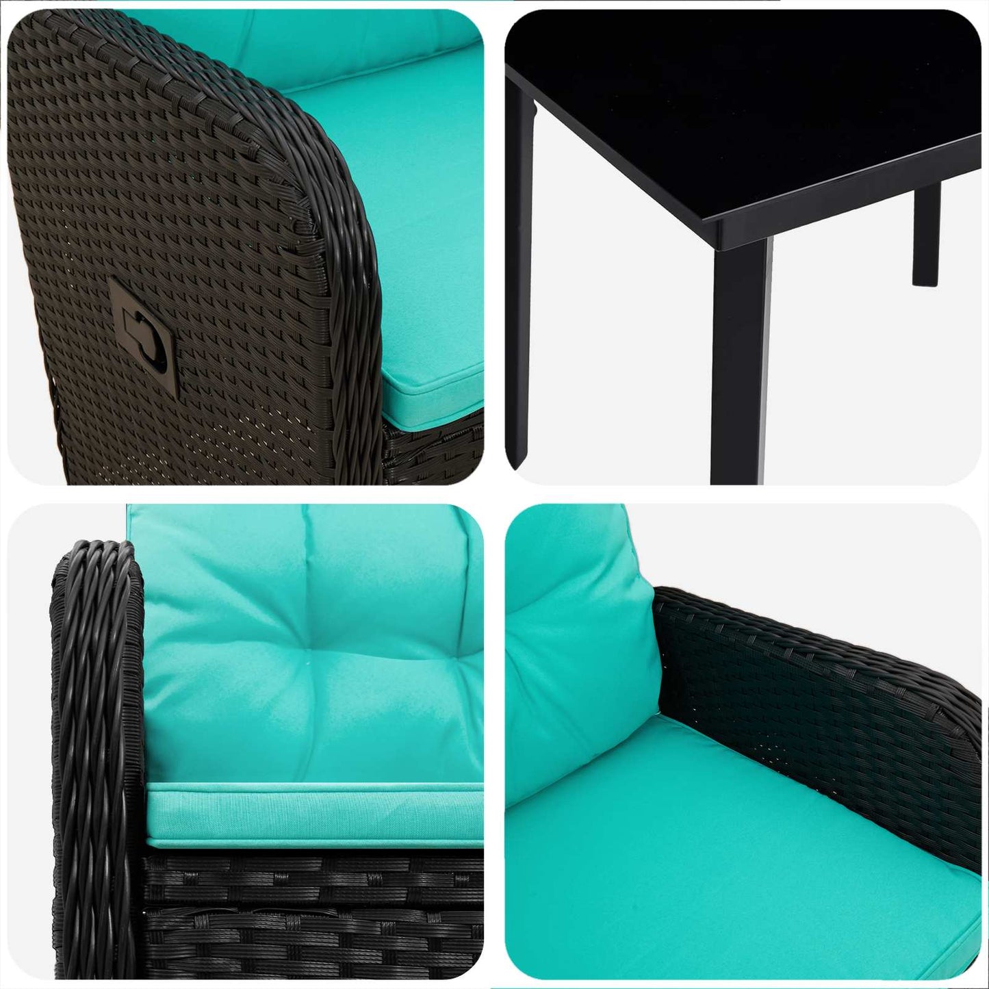 Sofa-Tischset 3 Pcs Pe Rattan Und Pulverbeschichteter Stahl