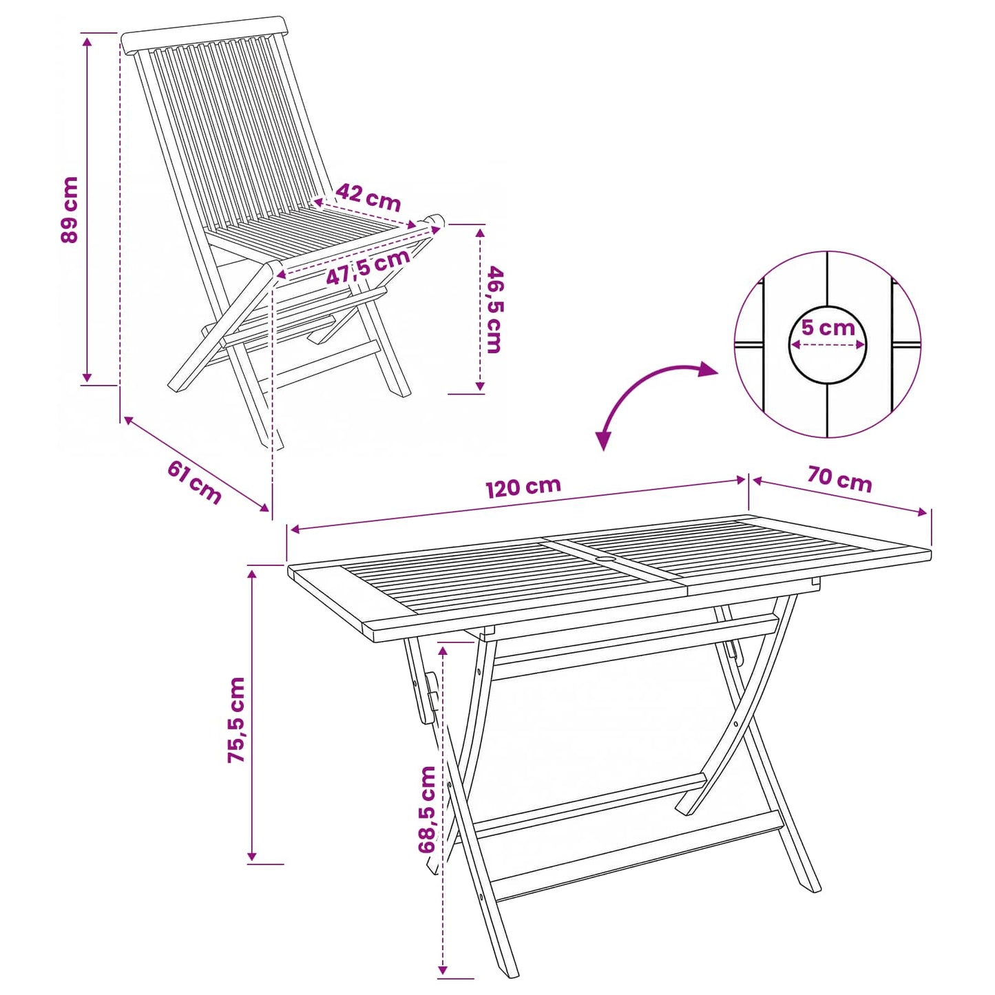 Gartenmöbel Set 5 Stk. Natur Massivholz Teak