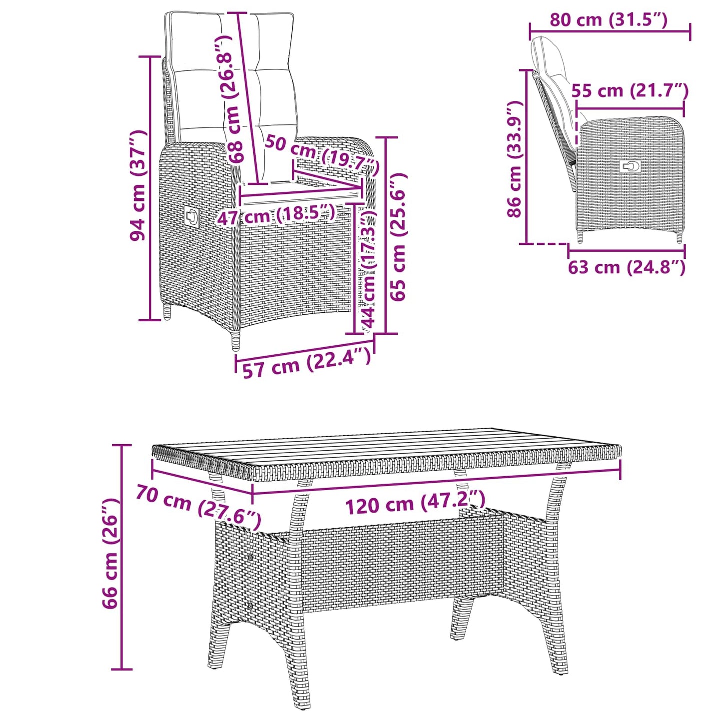 Outdoortisch-Set 3 Pcs Poly-Rattan