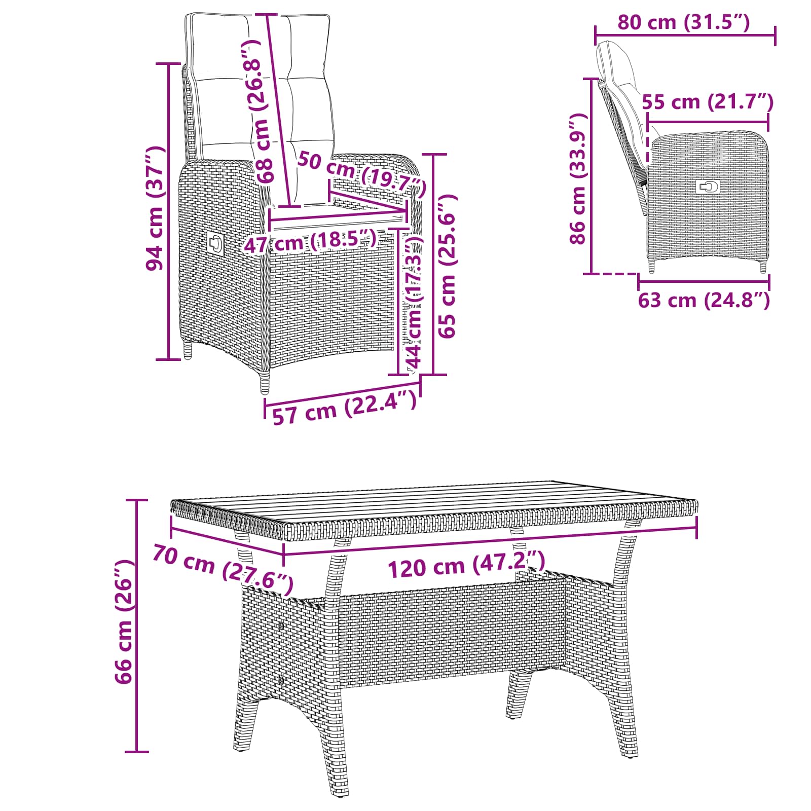 Outdoortisch-Set 3 Pcs Poly-Rattan