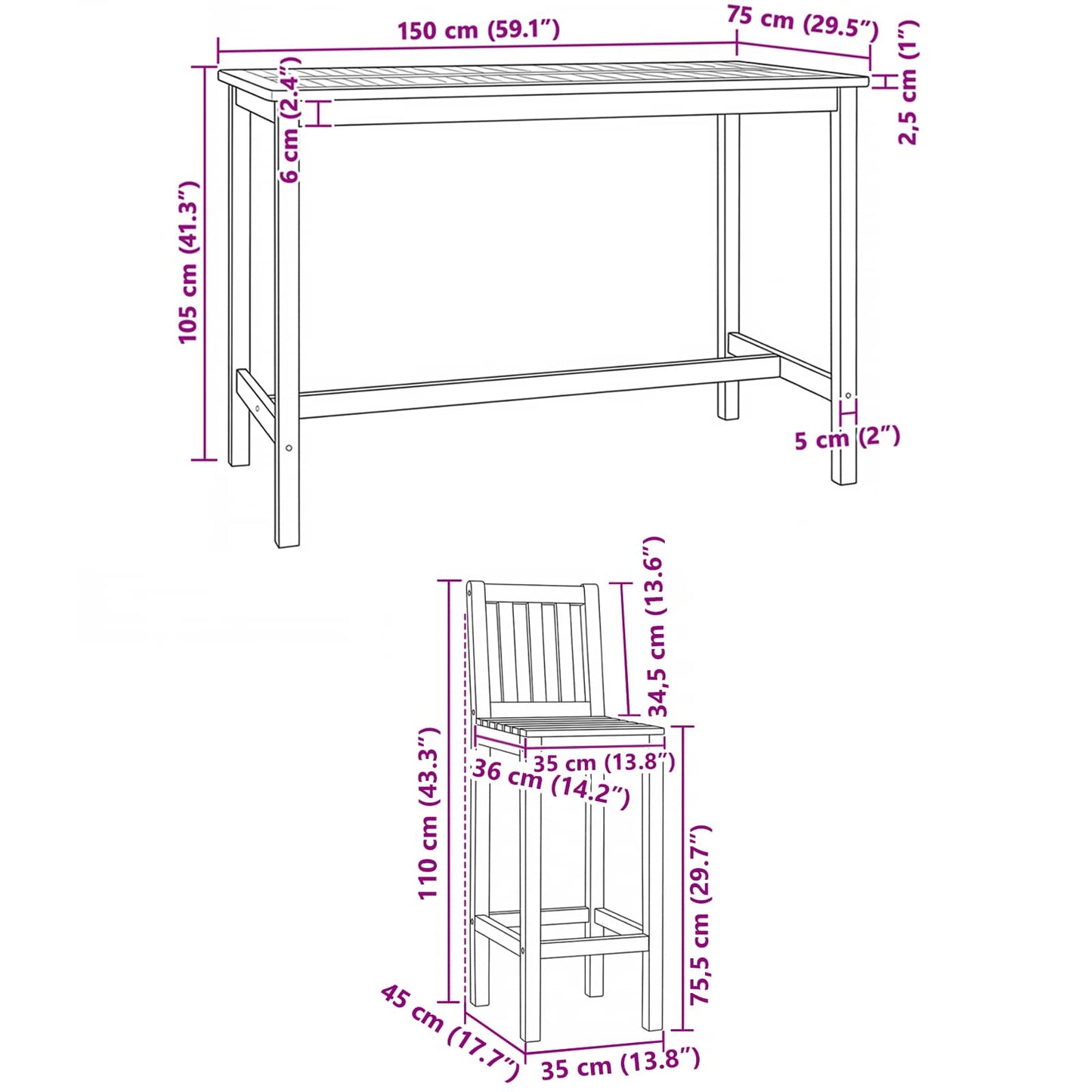 Outdoor Bar Set 5 Pcs Natur Massivholz Teak