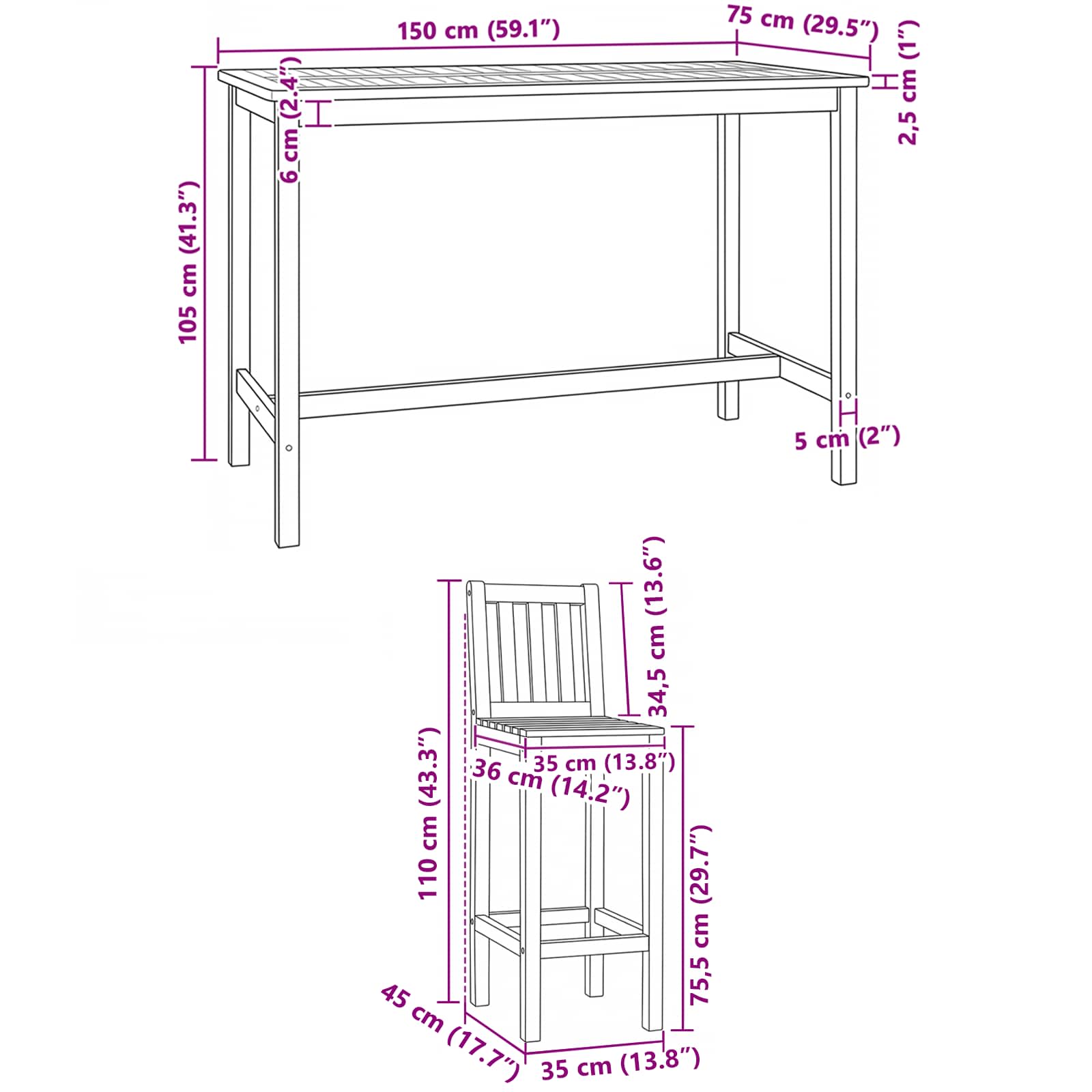 Outdoor Bar Set 5 Pcs Natur Massivholz Teak