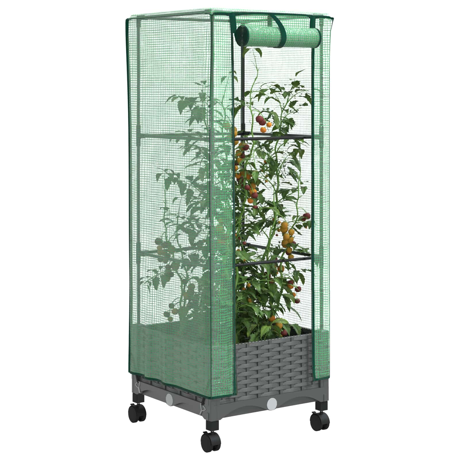 Gartenplanter Mit Gewächshausabdeckung Und Rädern Hellgrau Pp
