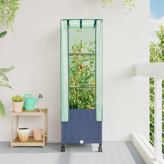 Gartenplanter Mit Gewächshausabdeckung Und Rädern Blaugrau Pp