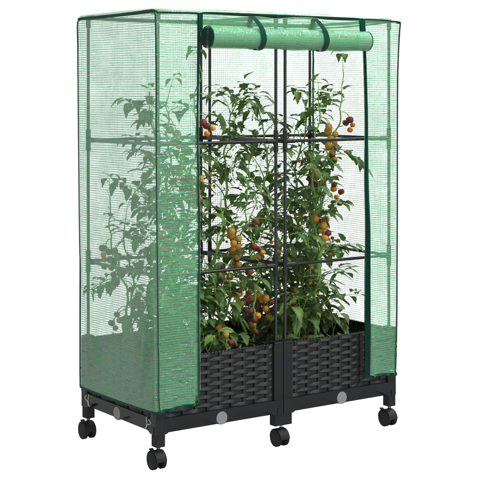 Gartenplanter Mit Gewächshausabdeckung Und Rädern 2 Stk. Pp