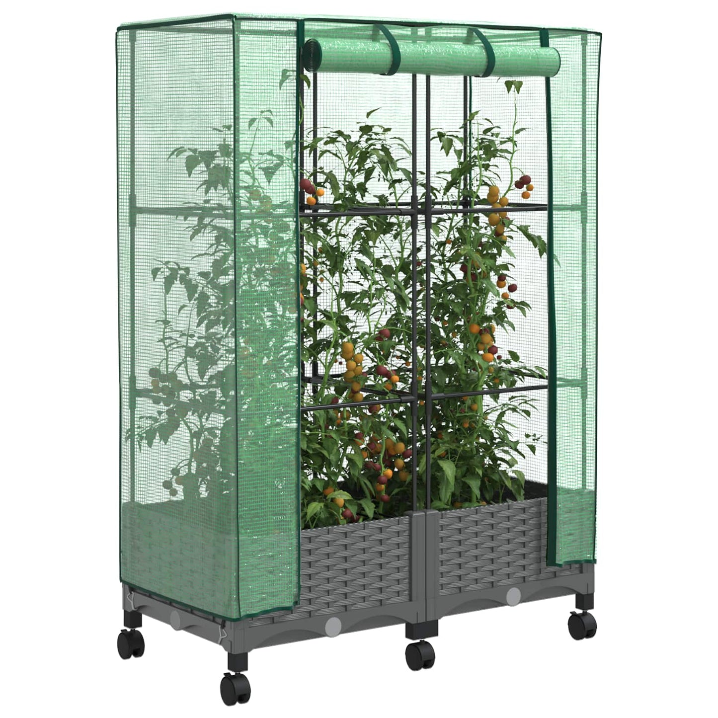 Gartenplanter Mit Gewächshausabdeckung Und Rädern 2 Stk. Pp