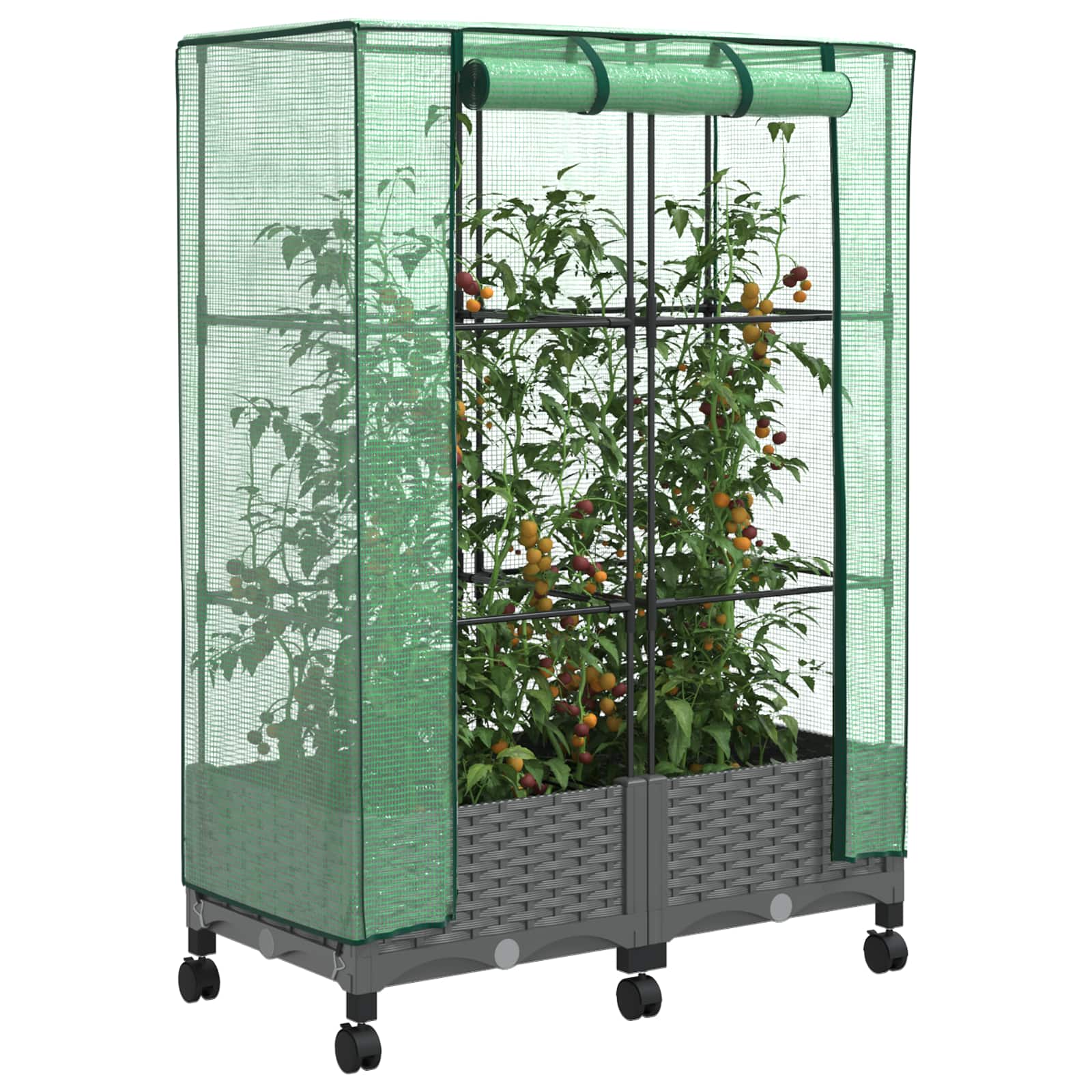 Gartenplanter Mit Gewächshausabdeckung Und Rädern 2 Stk. Pp