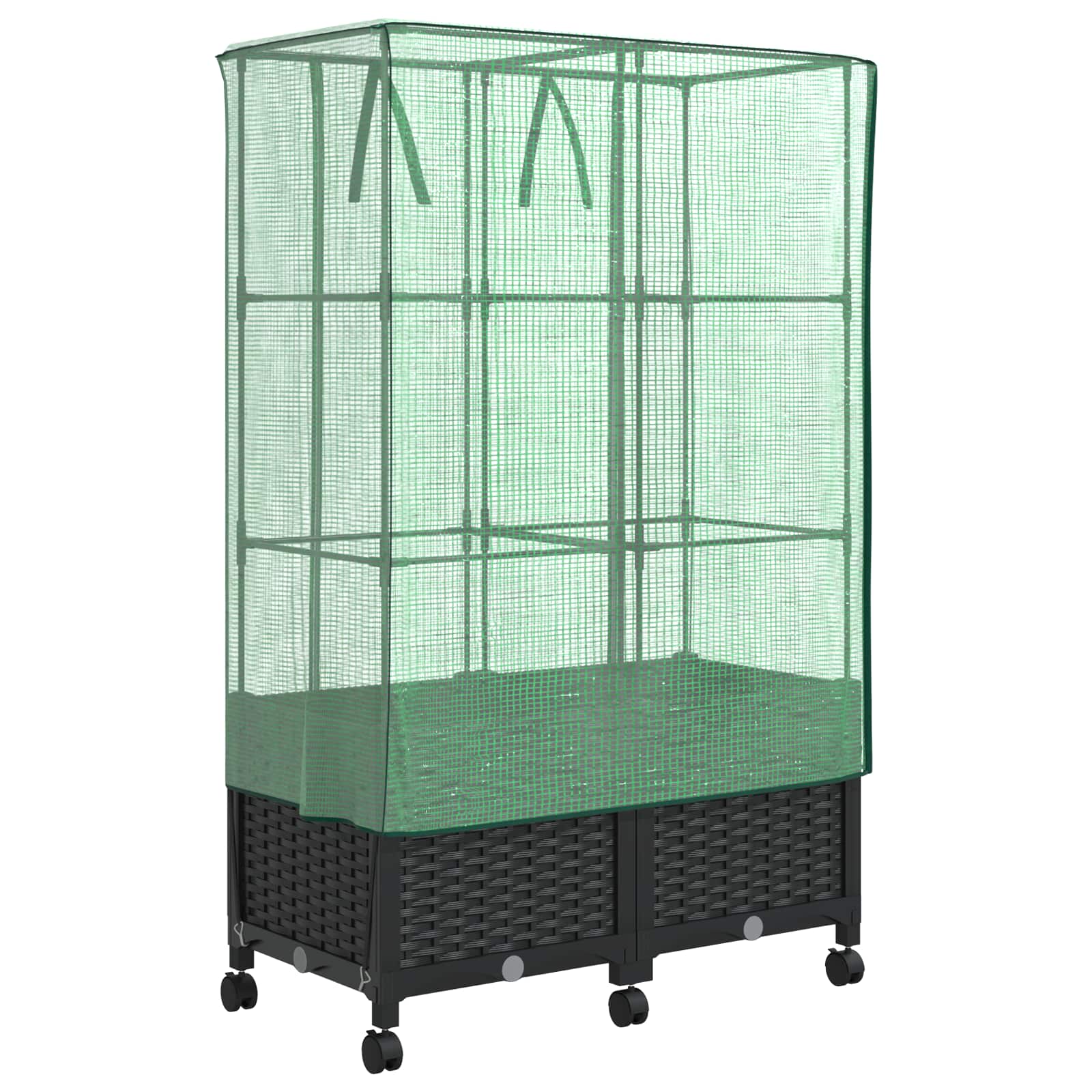 Gartenplanter Mit Gewächshausabdeckung Und Rädern 2 Stk. Pp