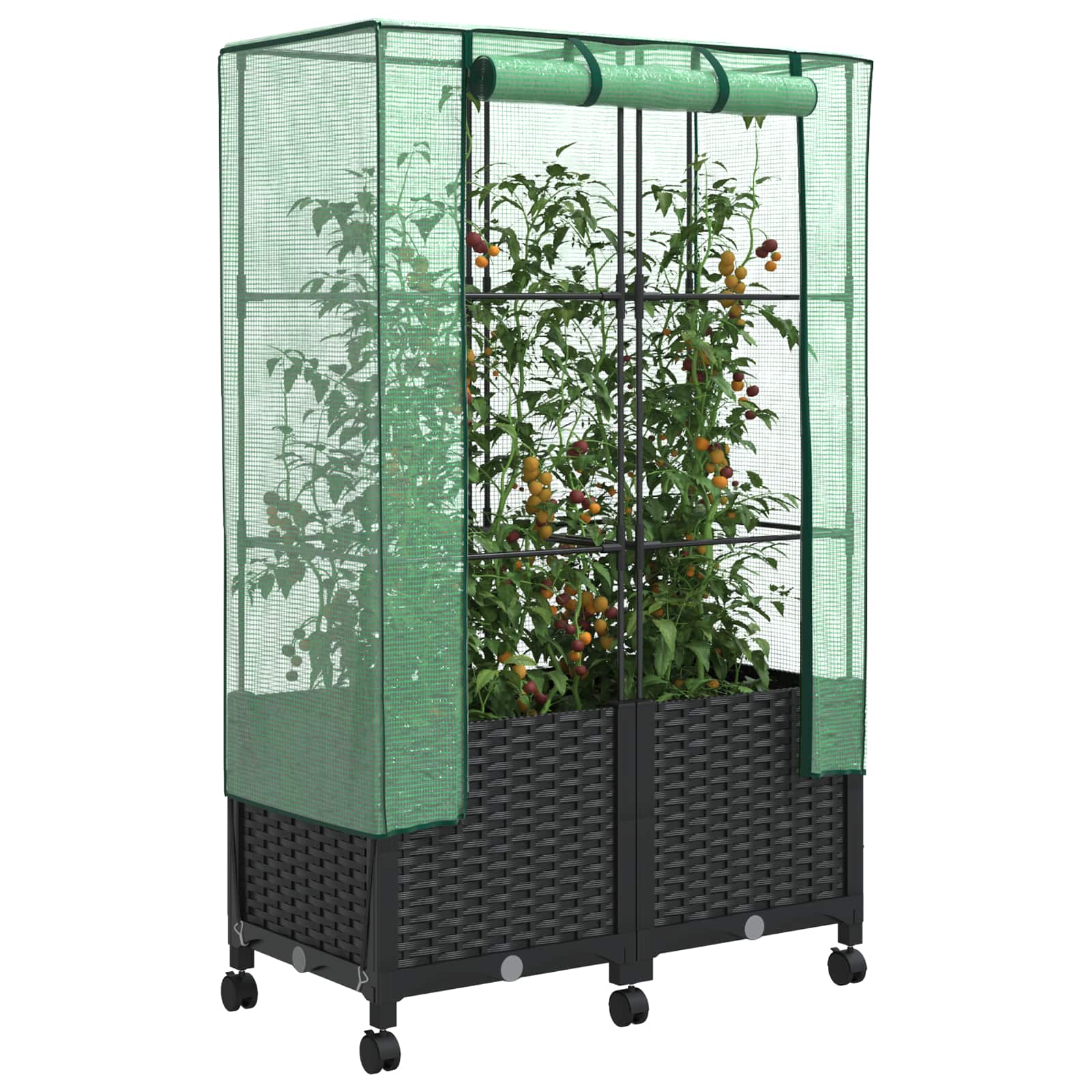 Gartenplanter Mit Gewächshausabdeckung Und Rädern 2 Stk. Pp