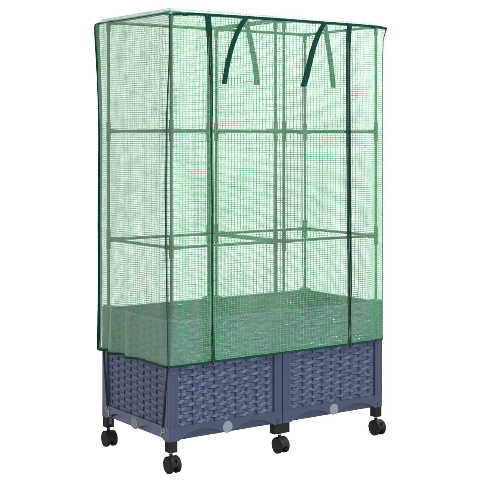 Gartenplanter Mit Gewächshausabdeckung Und Rädern 2 Stk. Pp