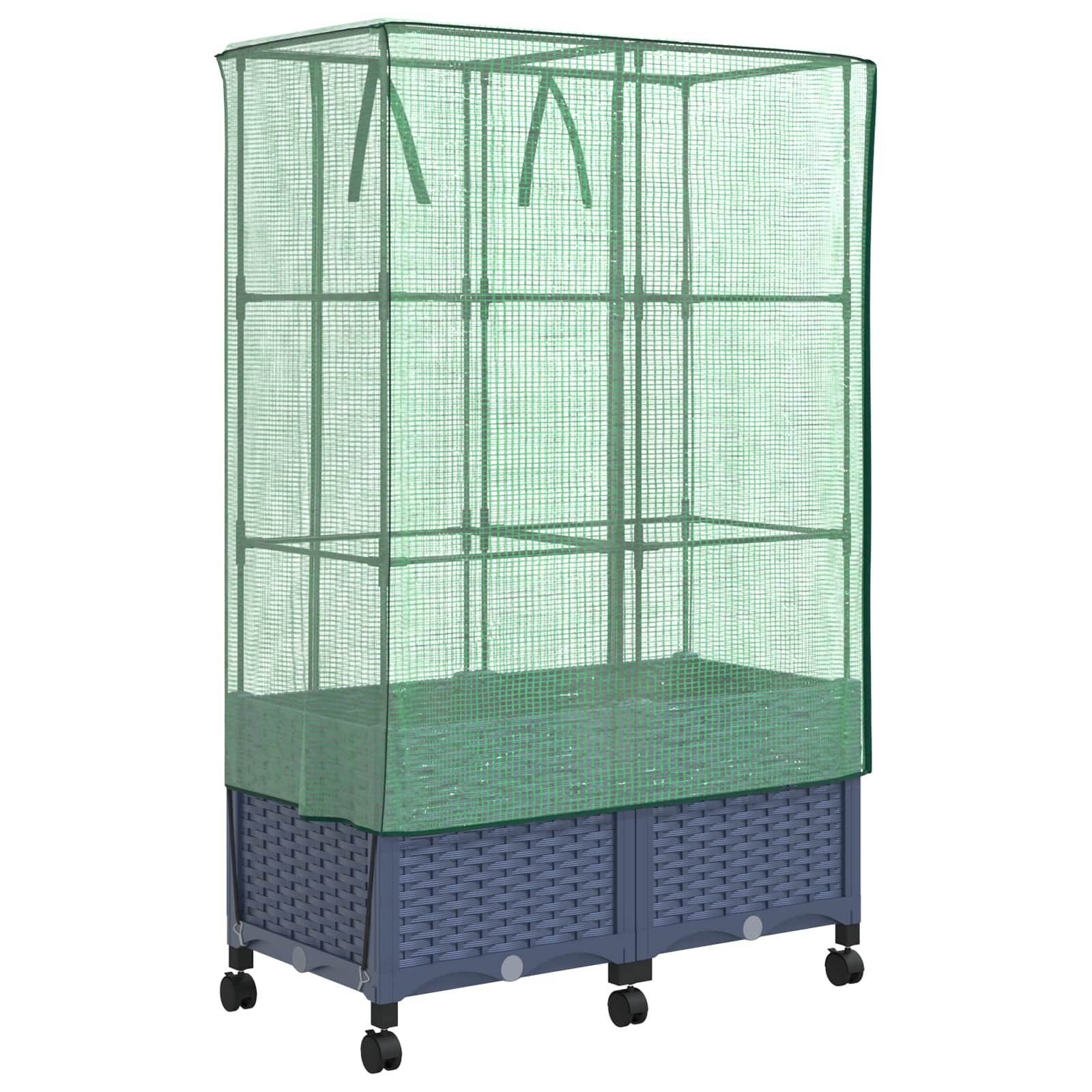 Gartenplanter Mit Gewächshausabdeckung Und Rädern 2 Stk. Pp