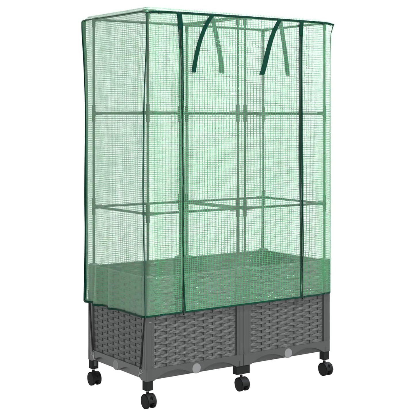 Gartenplanter Mit Gewächshausabdeckung Und Rädern 2 Stk. Pp