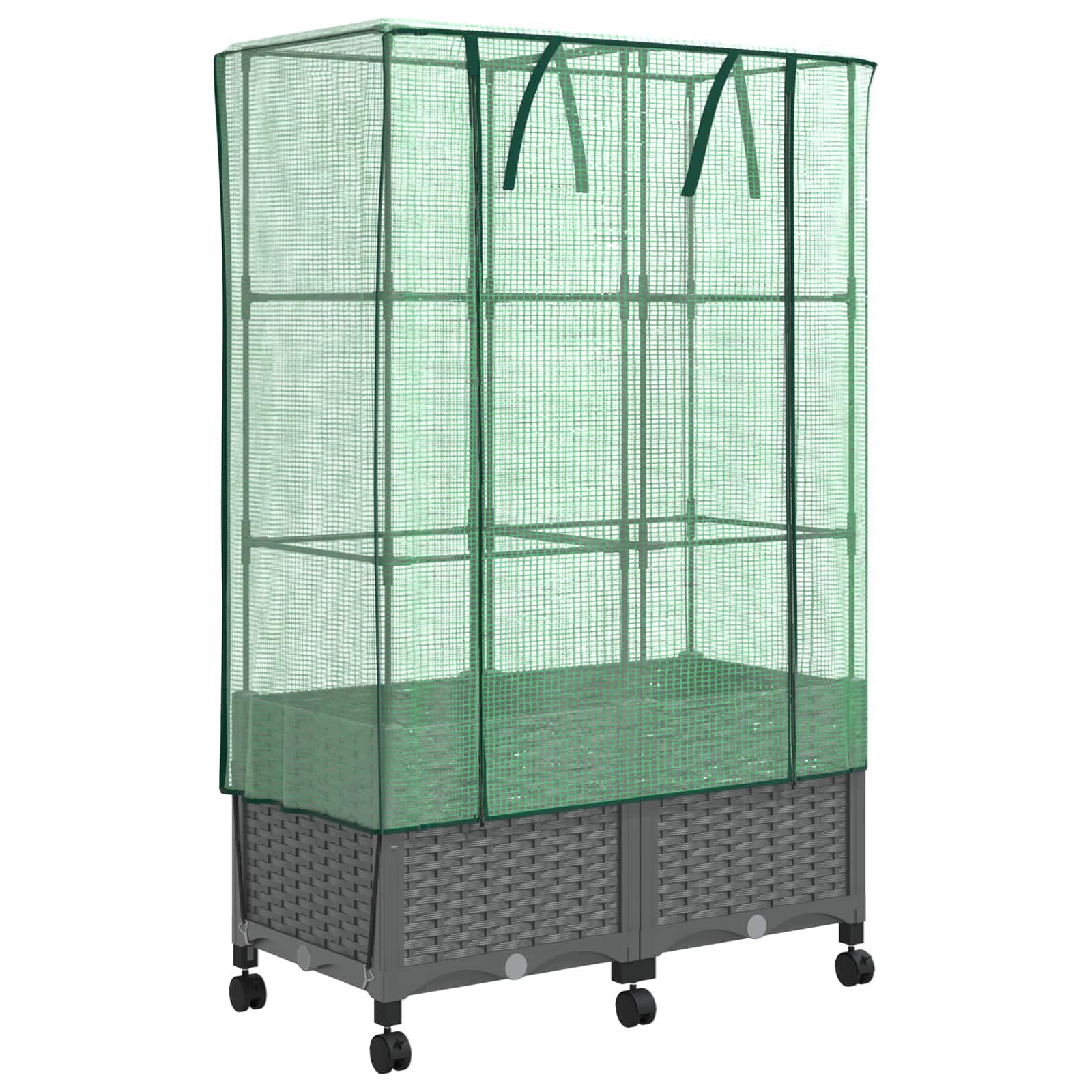 Gartenplanter Mit Gewächshausabdeckung Und Rädern 2 Stk. Pp