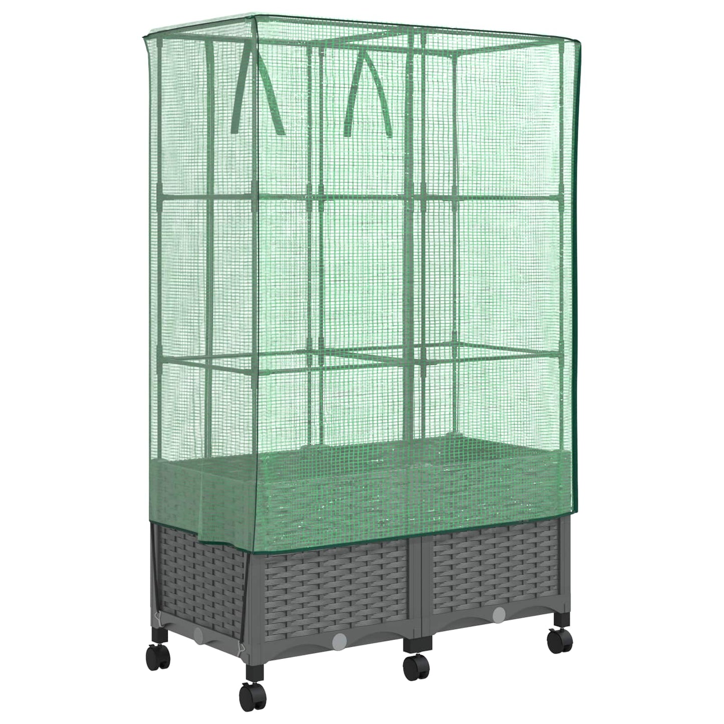 Gartenplanter Mit Gewächshausabdeckung Und Rädern 2 Stk. Pp