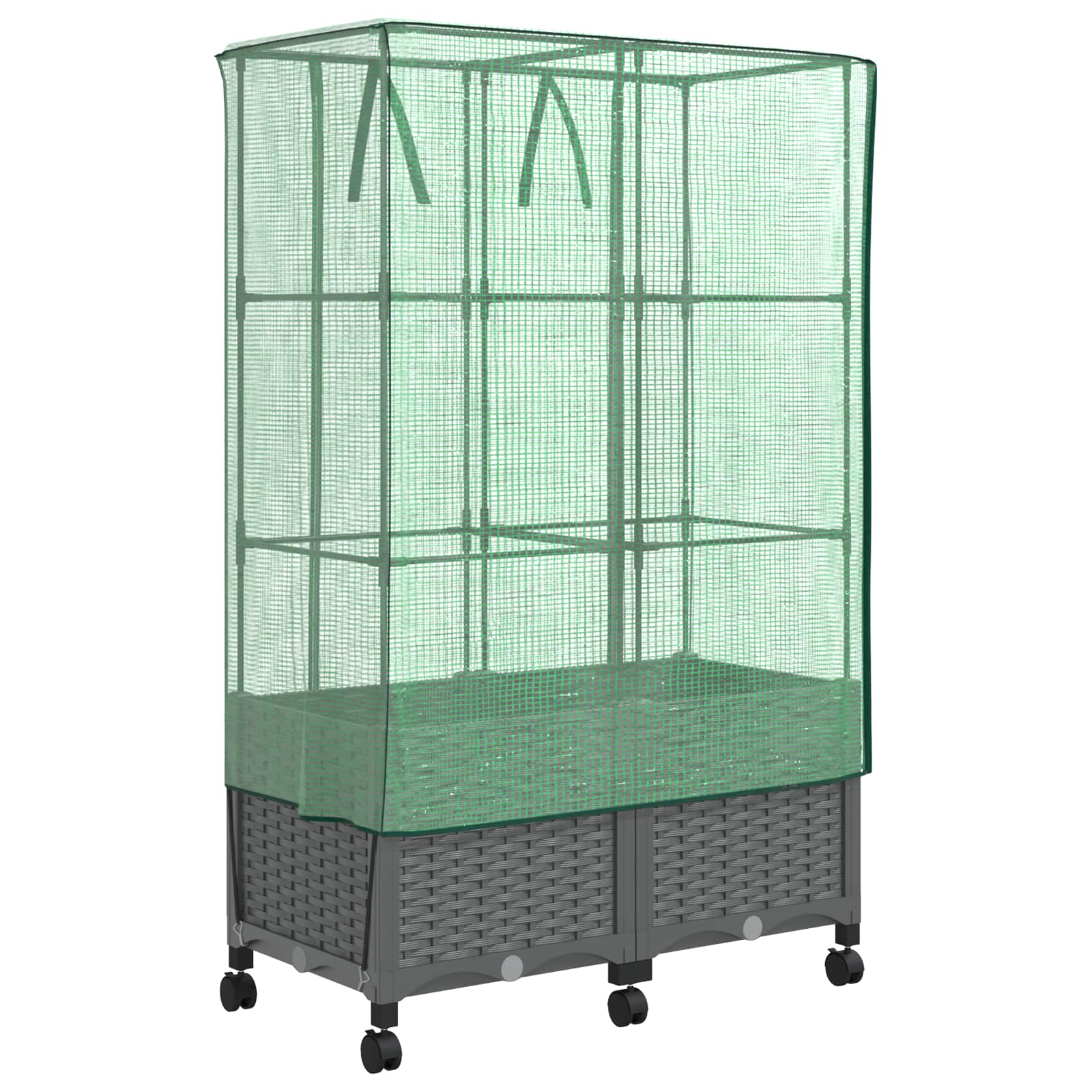 Gartenplanter Mit Gewächshausabdeckung Und Rädern 2 Stk. Pp