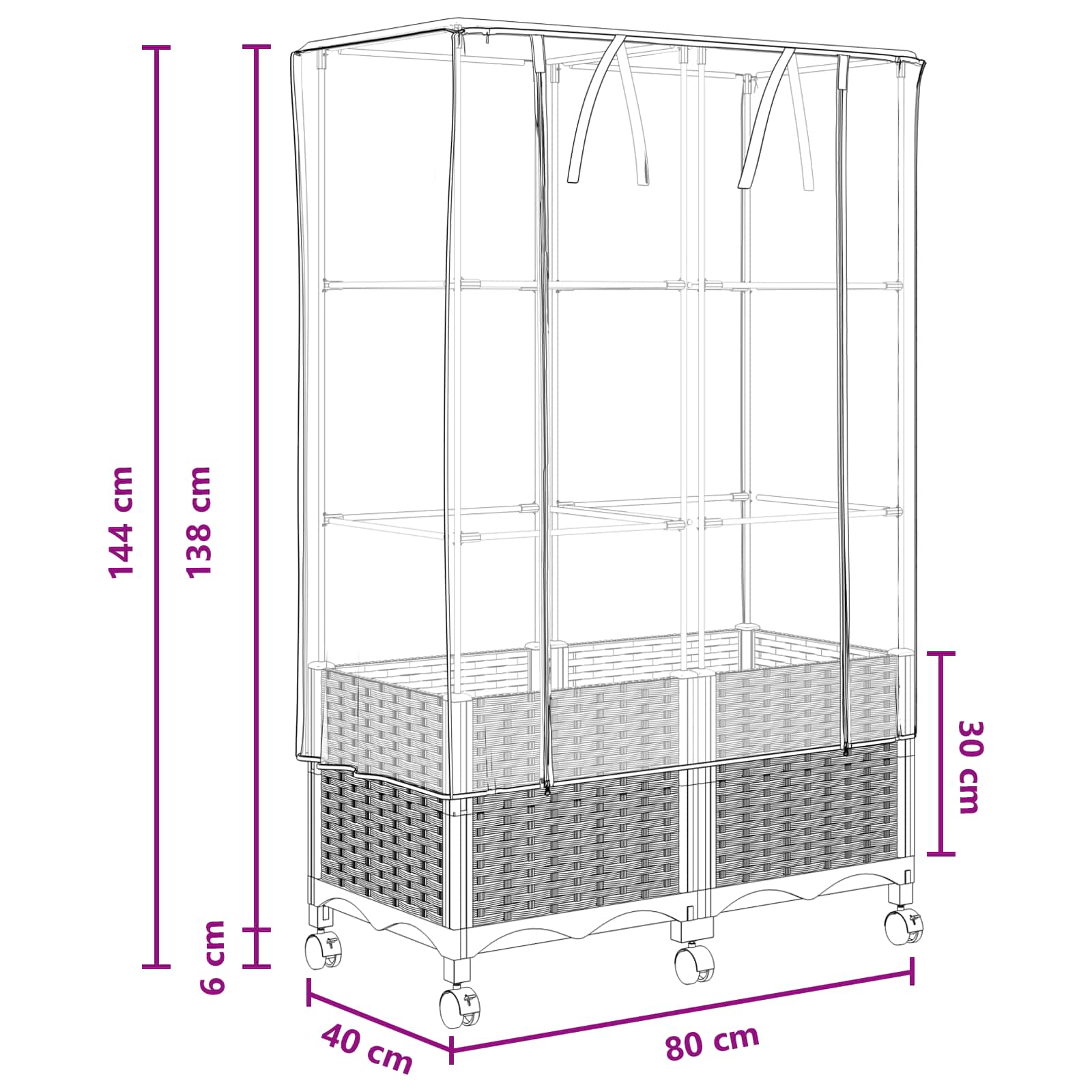 Gartenplanter Mit Gewächshausabdeckung Und Rädern 2 Stk. Pp