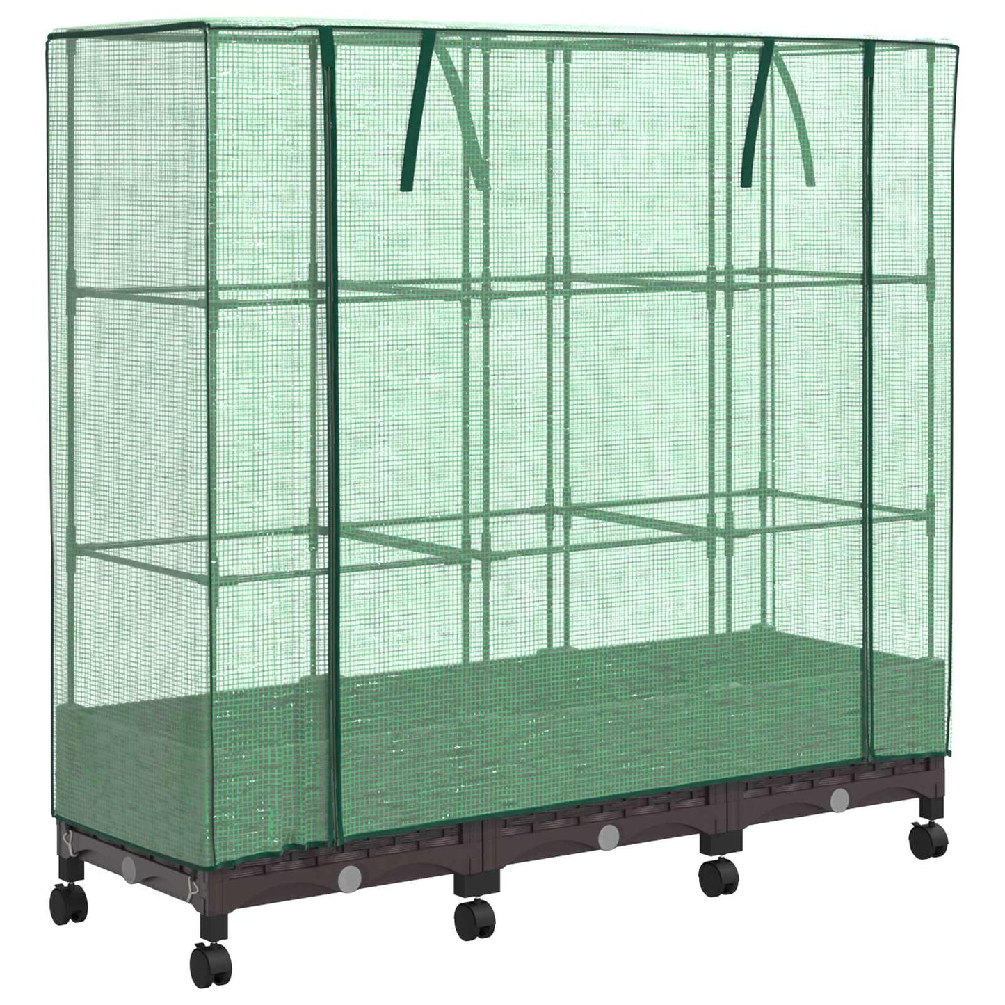 Gartenplanter Mit Gewächshausabdeckung Und Rädern 3 Stk. Braun Hellgrau