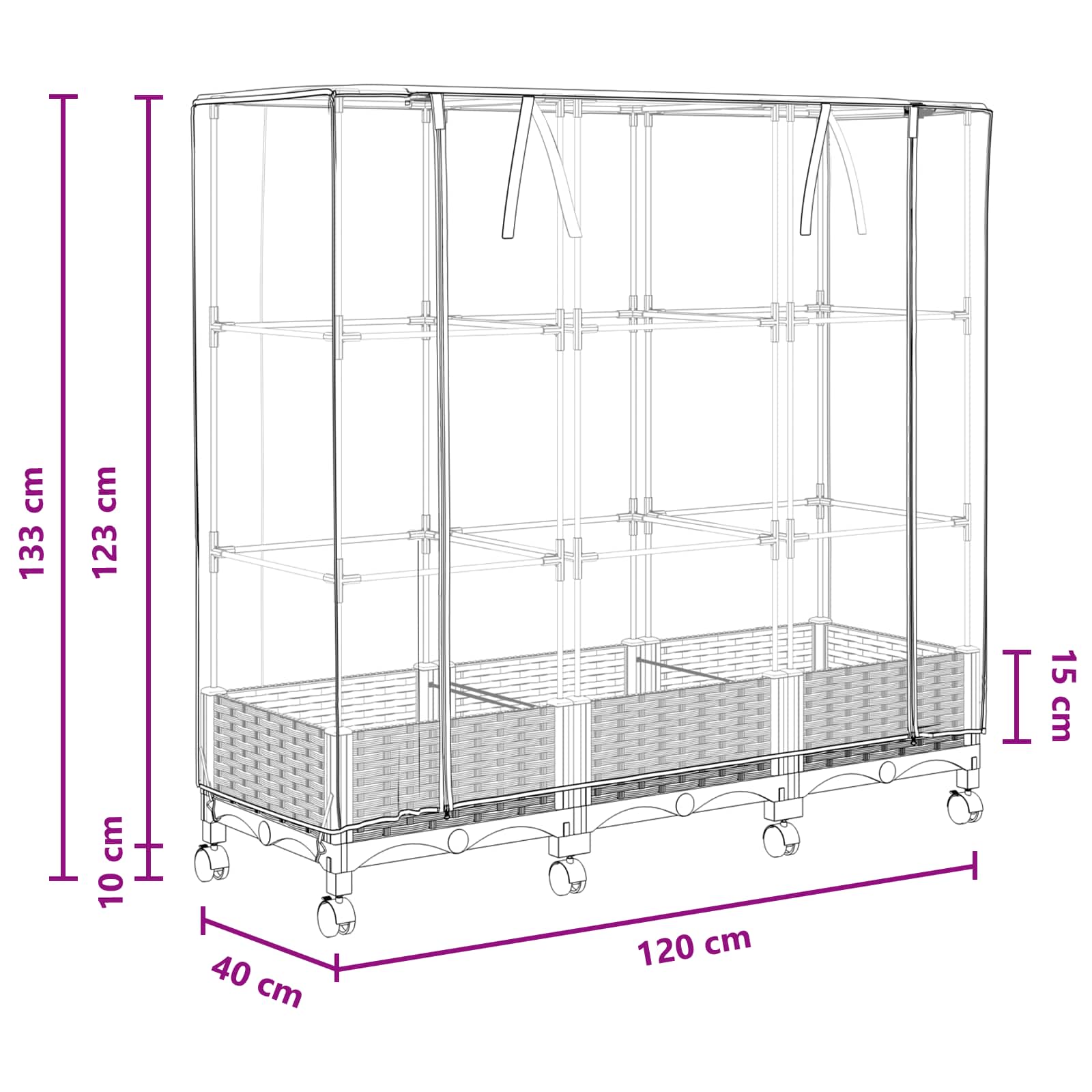 Gartenplanter Mit Gewächshausabdeckung Und Rädern 3 Stk. Braun Hellgrau