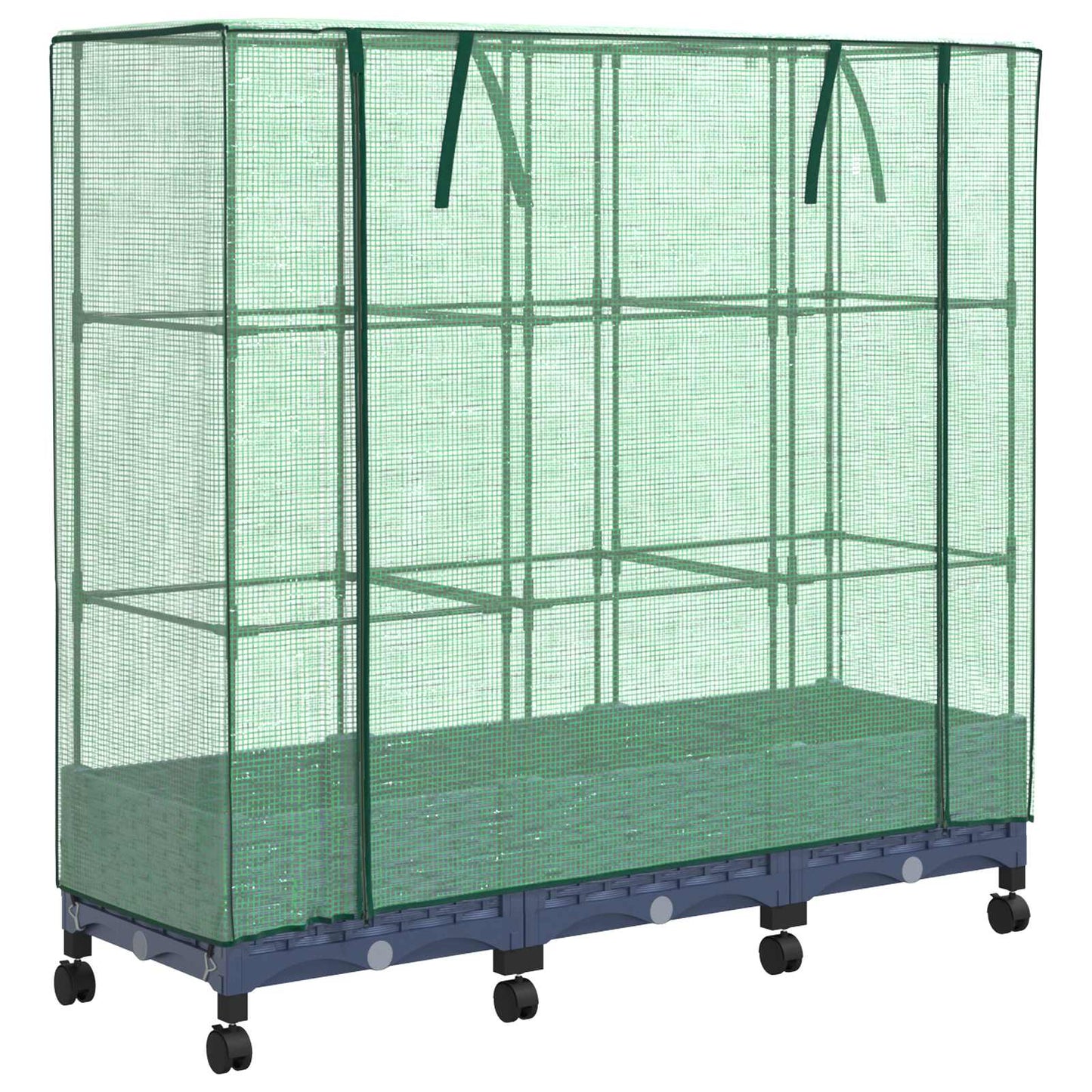 Gartenplanter Mit Gewächshausabdeckung Und Rädern 3 Stk. Pp Hellgrau