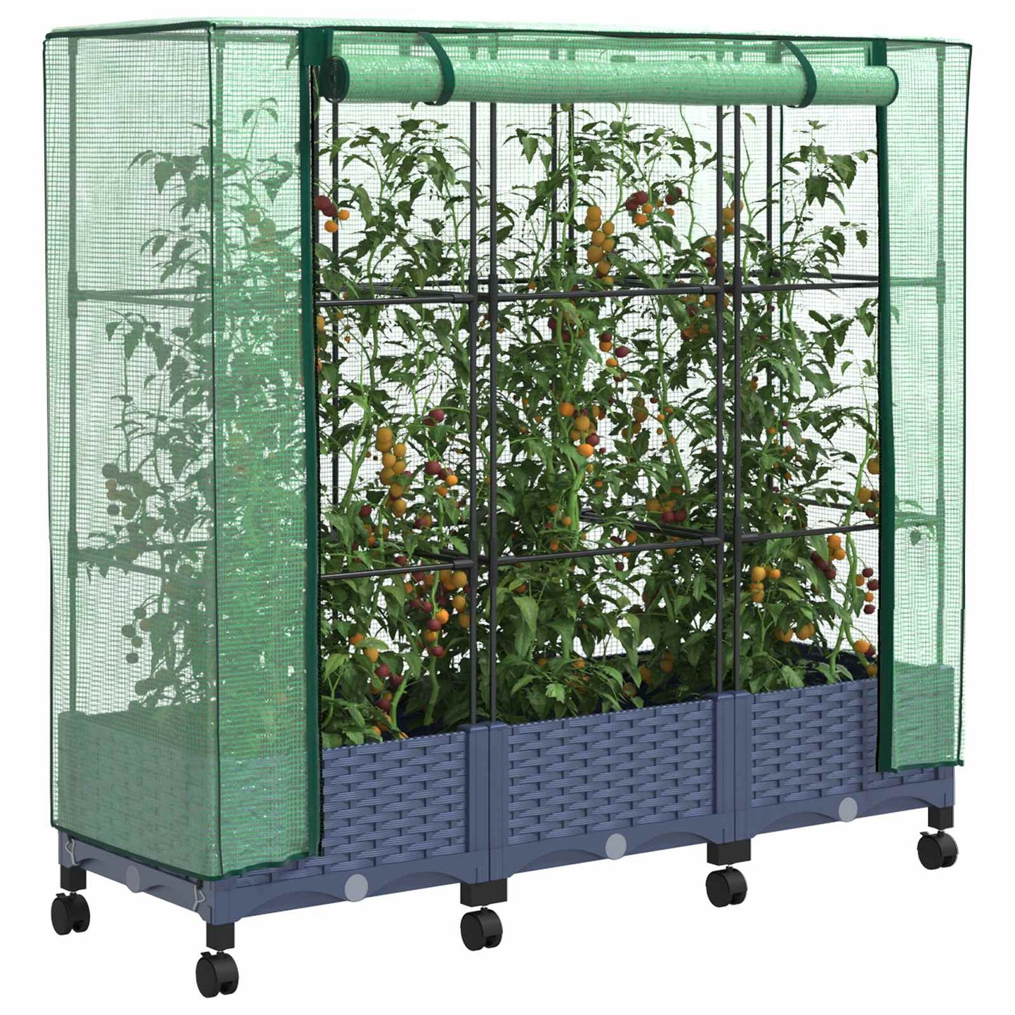 Gartenplanter Mit Gewächshausabdeckung Und Rädern 3 Stk. Pp Hellgrau