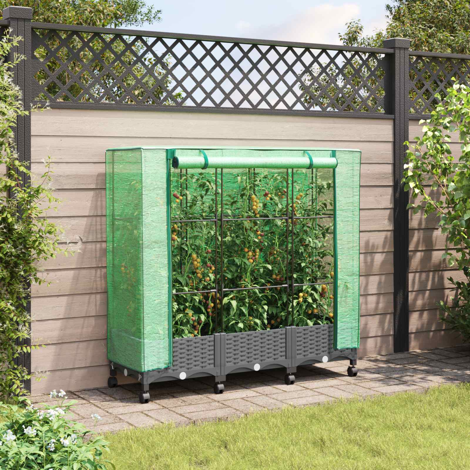 Gartenplanter Mit Gewächshausabdeckung Und Rädern 3 Stk. Pp Hellgrau