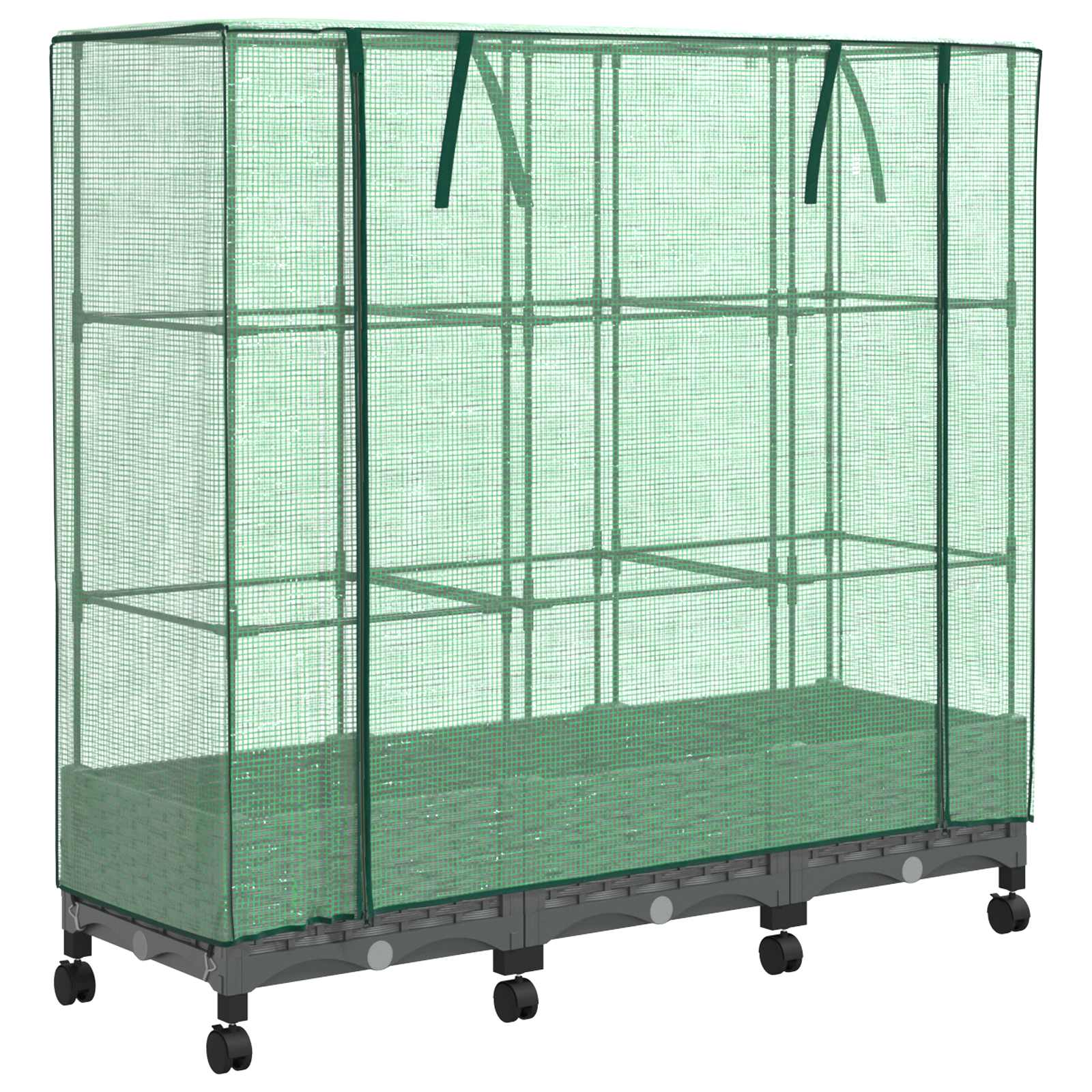 Gartenplanter Mit Gewächshausabdeckung Und Rädern 3 Stk. Pp Hellgrau