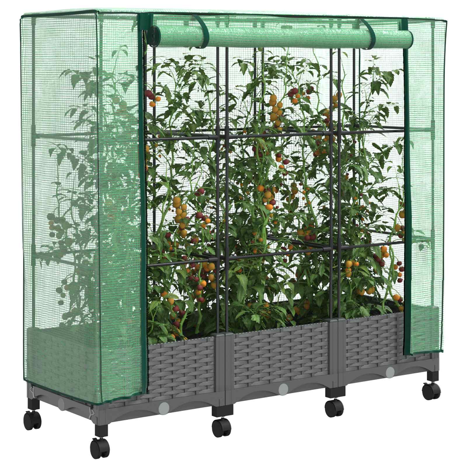 Gartenplanter Mit Gewächshausabdeckung Und Rädern 3 Stk. Pp Hellgrau