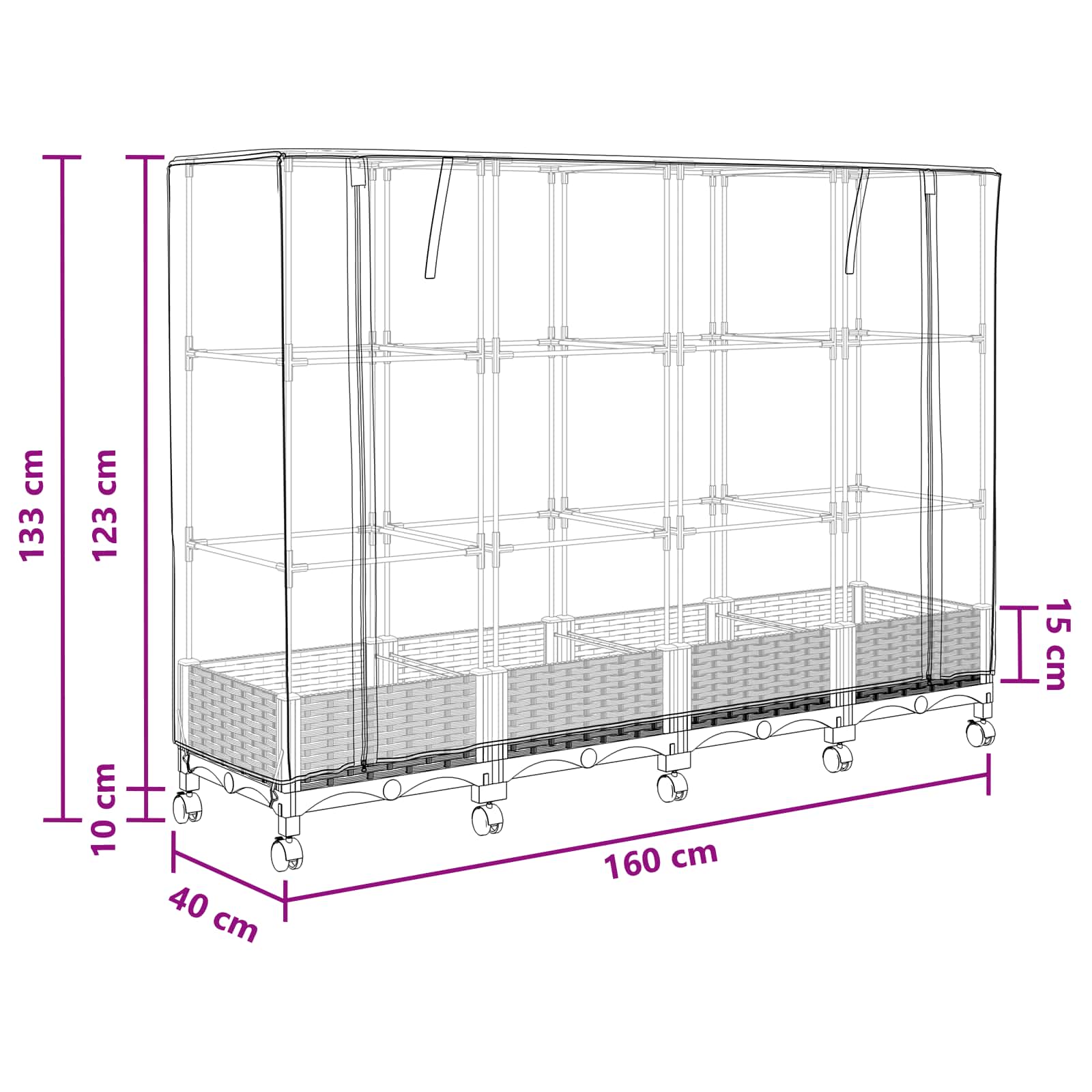 Gartenplanter Mit Gewächshausabdeckung Und Rädern 3 Stk. Pp Hellgrau