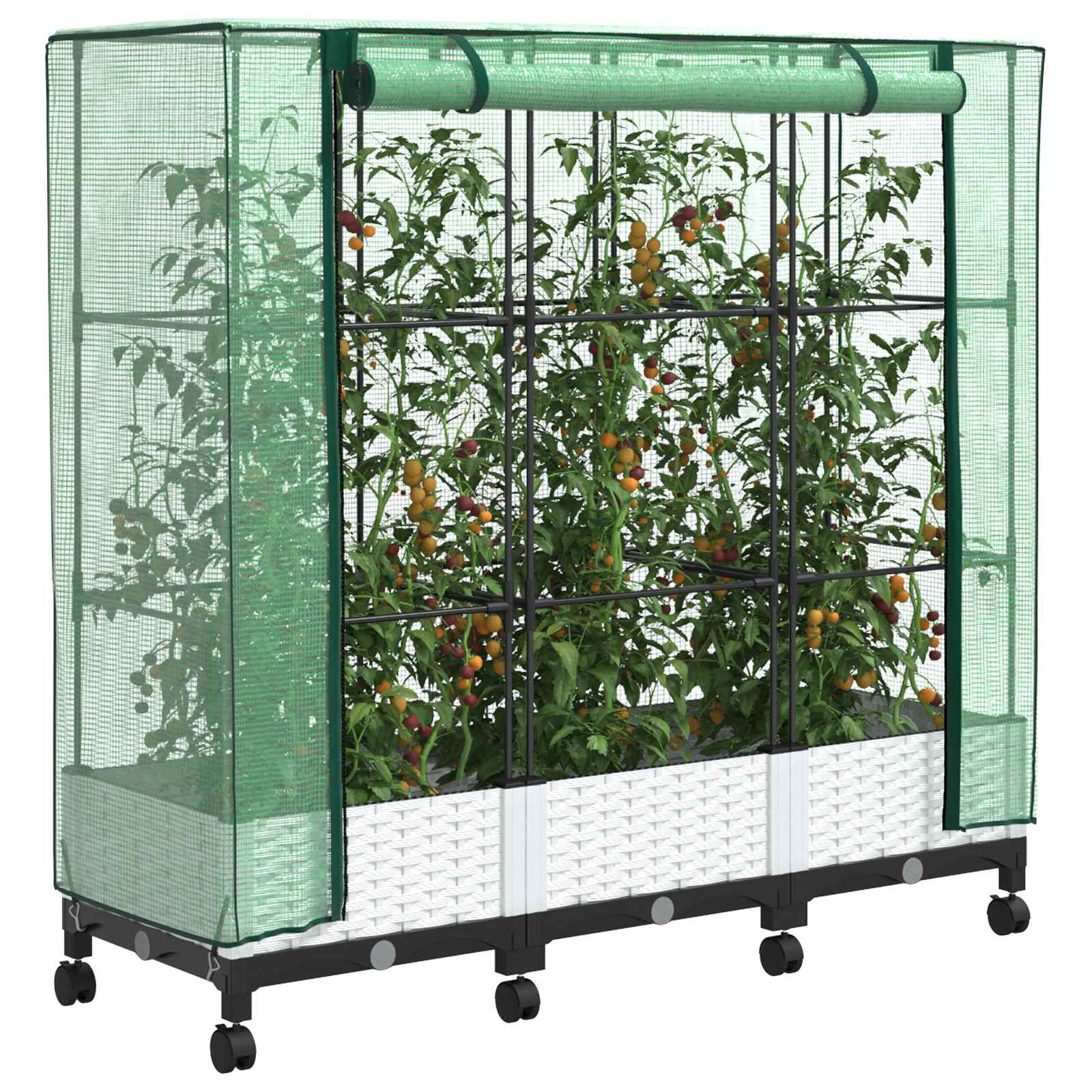 Gartenplanter Mit Gewächshausabdeckung Und Rädern 3 Stk. Weiß Hellgrau