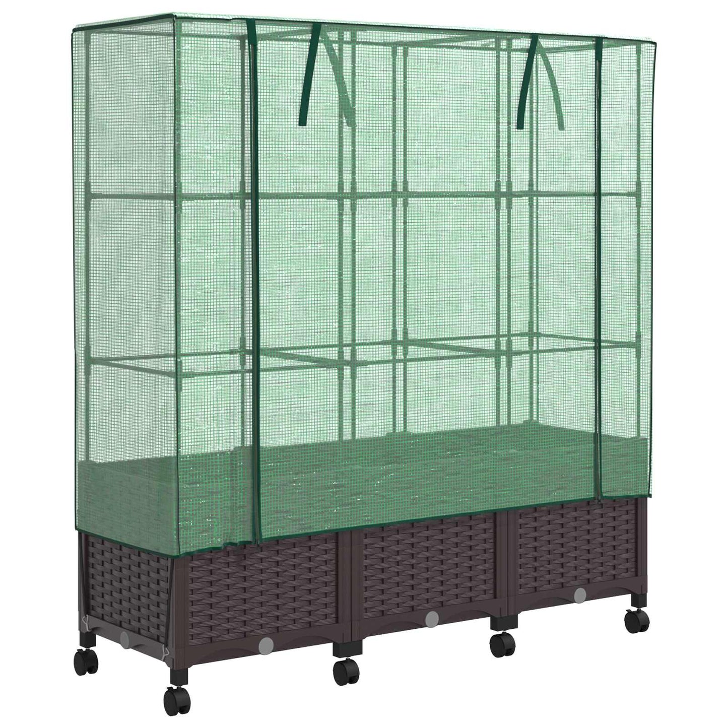 Gartenplanter Mit Gewächshausabdeckung Und Rädern 3 Stk. Braun Hellgrau