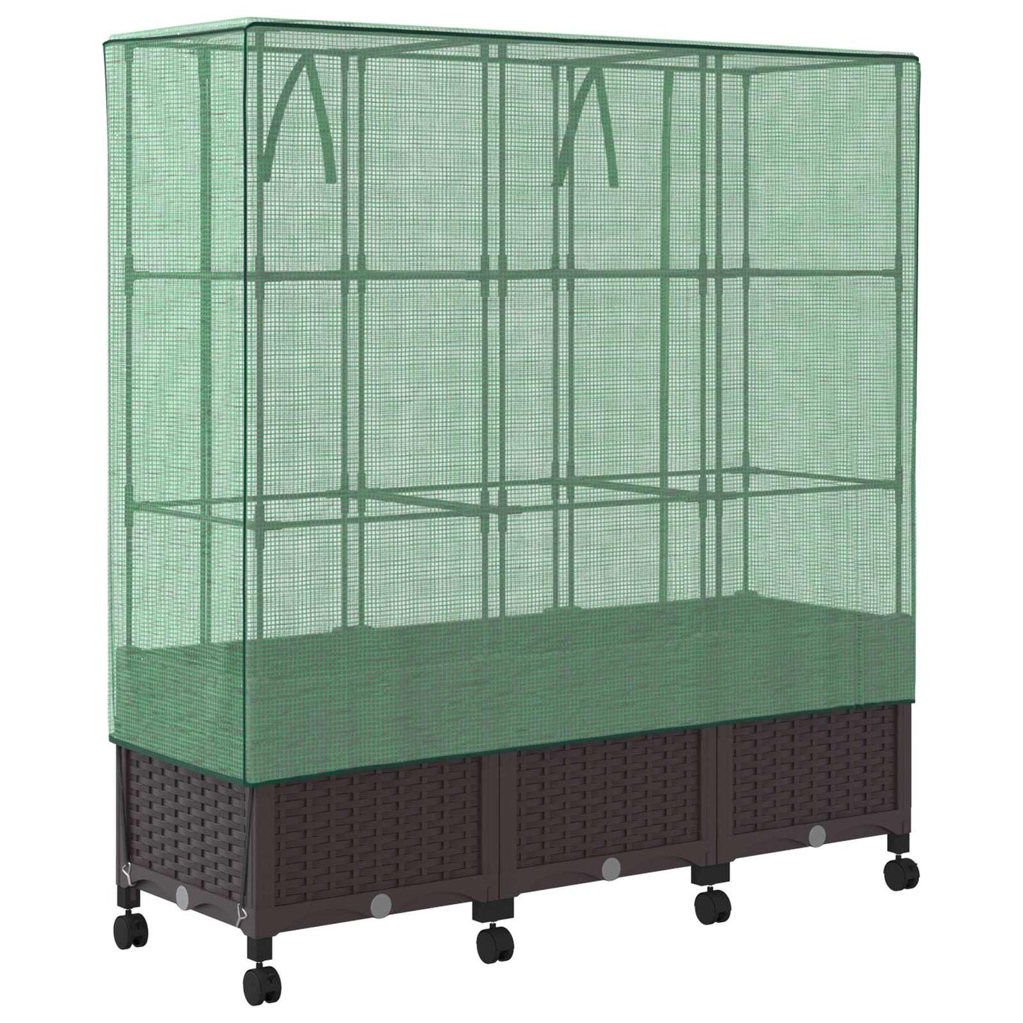 Gartenplanter Mit Gewächshausabdeckung Und Rädern 3 Stk. Braun Hellgrau