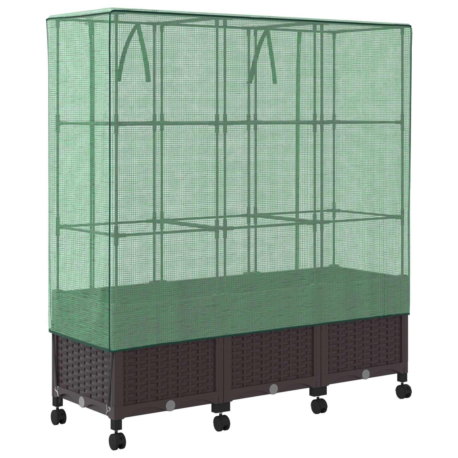 Gartenplanter Mit Gewächshausabdeckung Und Rädern 3 Stk. Braun Hellgrau