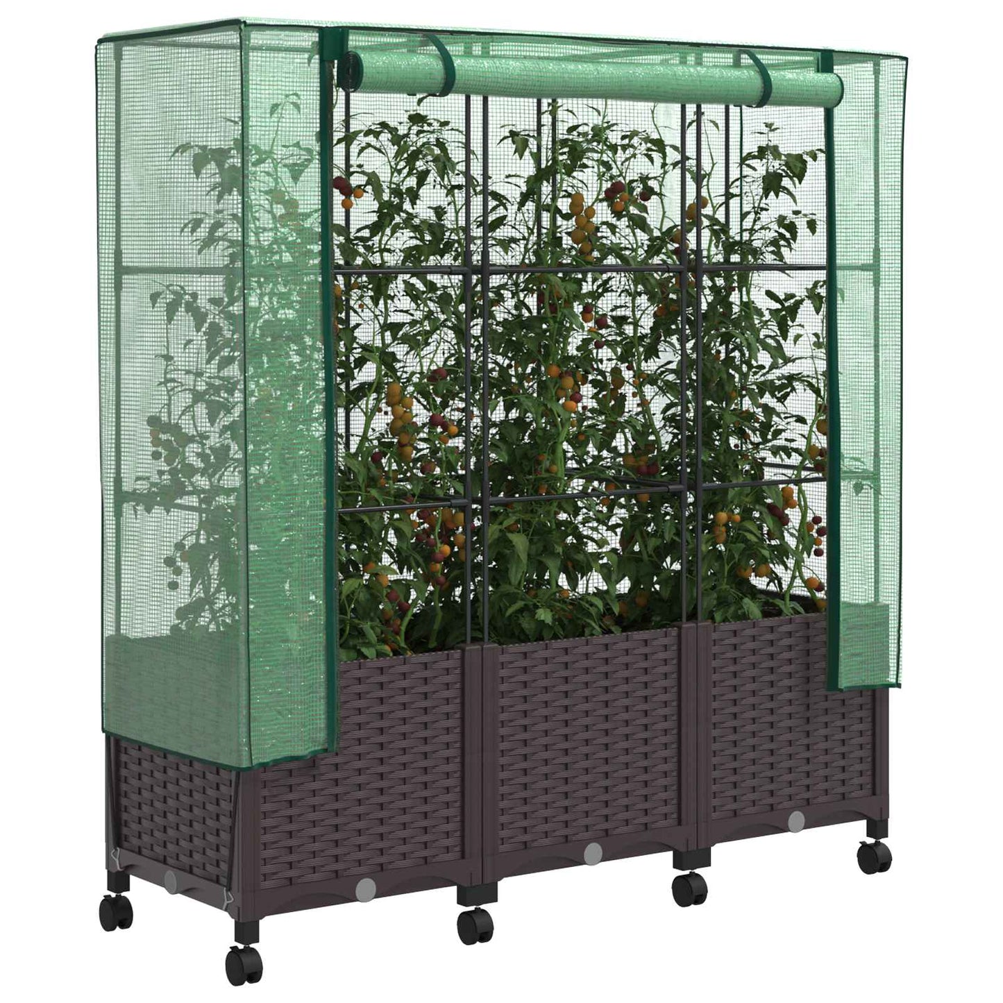 Gartenplanter Mit Gewächshausabdeckung Und Rädern 3 Stk. Braun Hellgrau